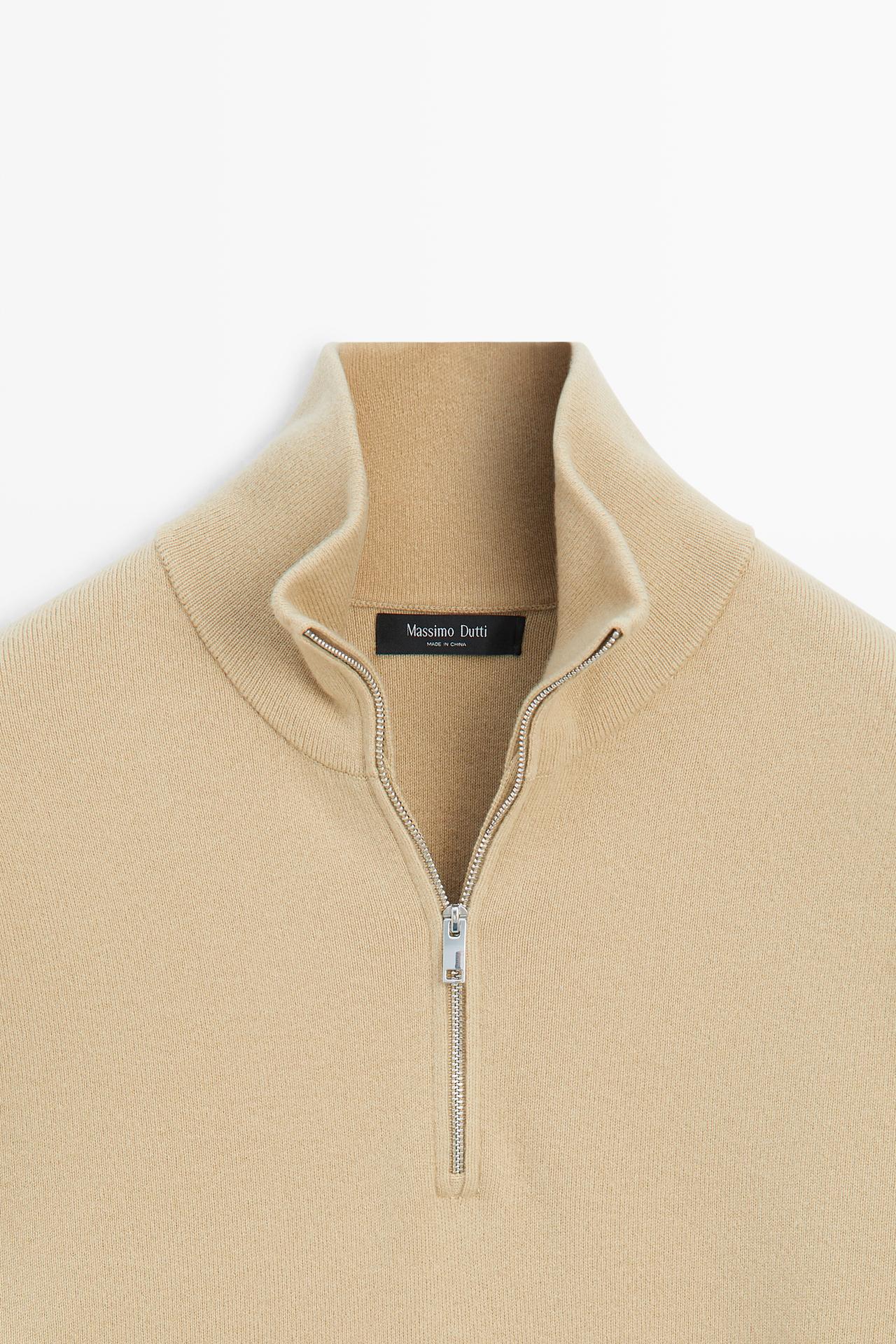 Wool mock neck knit sweater — CAMEL
