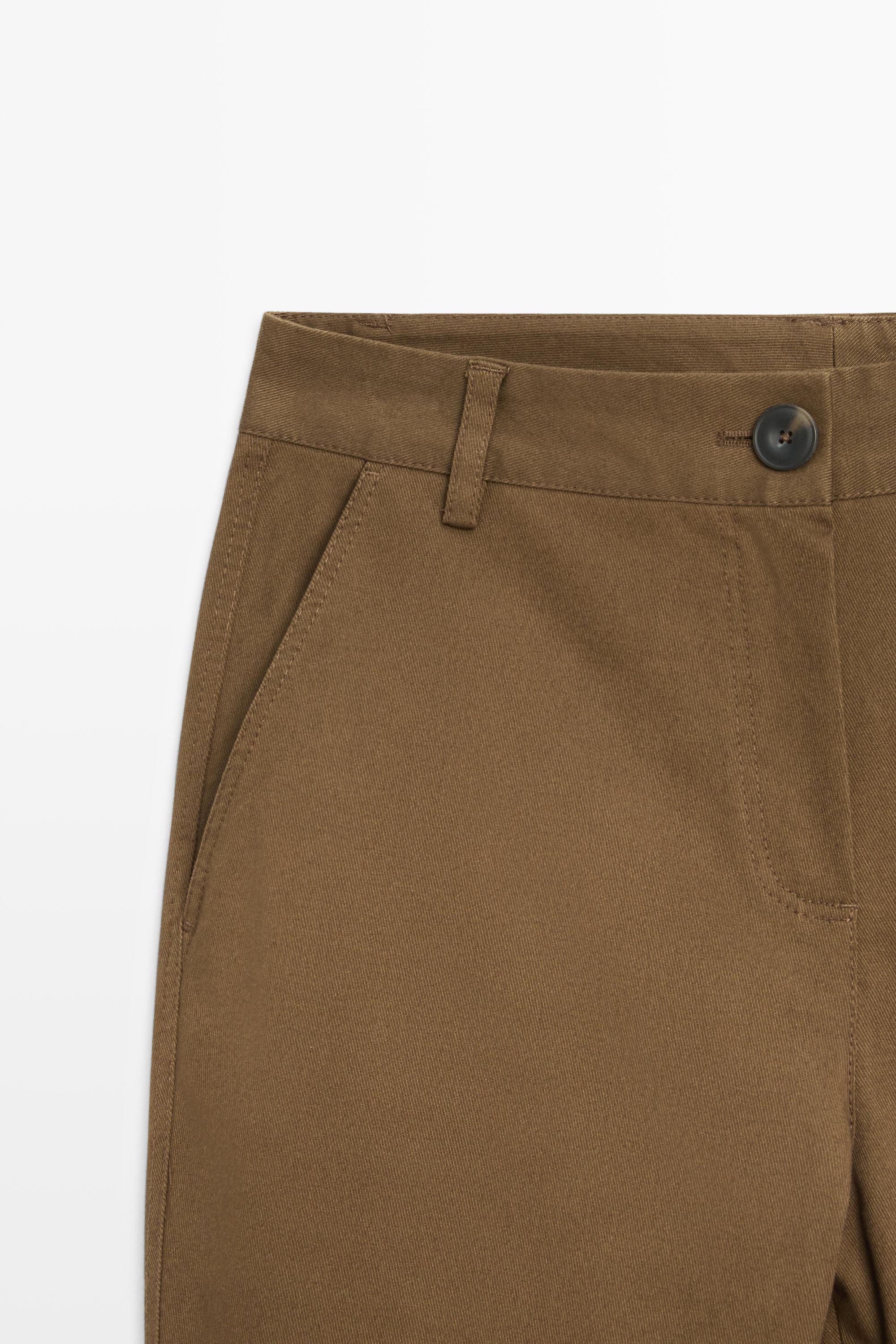 Cotton blend kick flare pants — BROWN