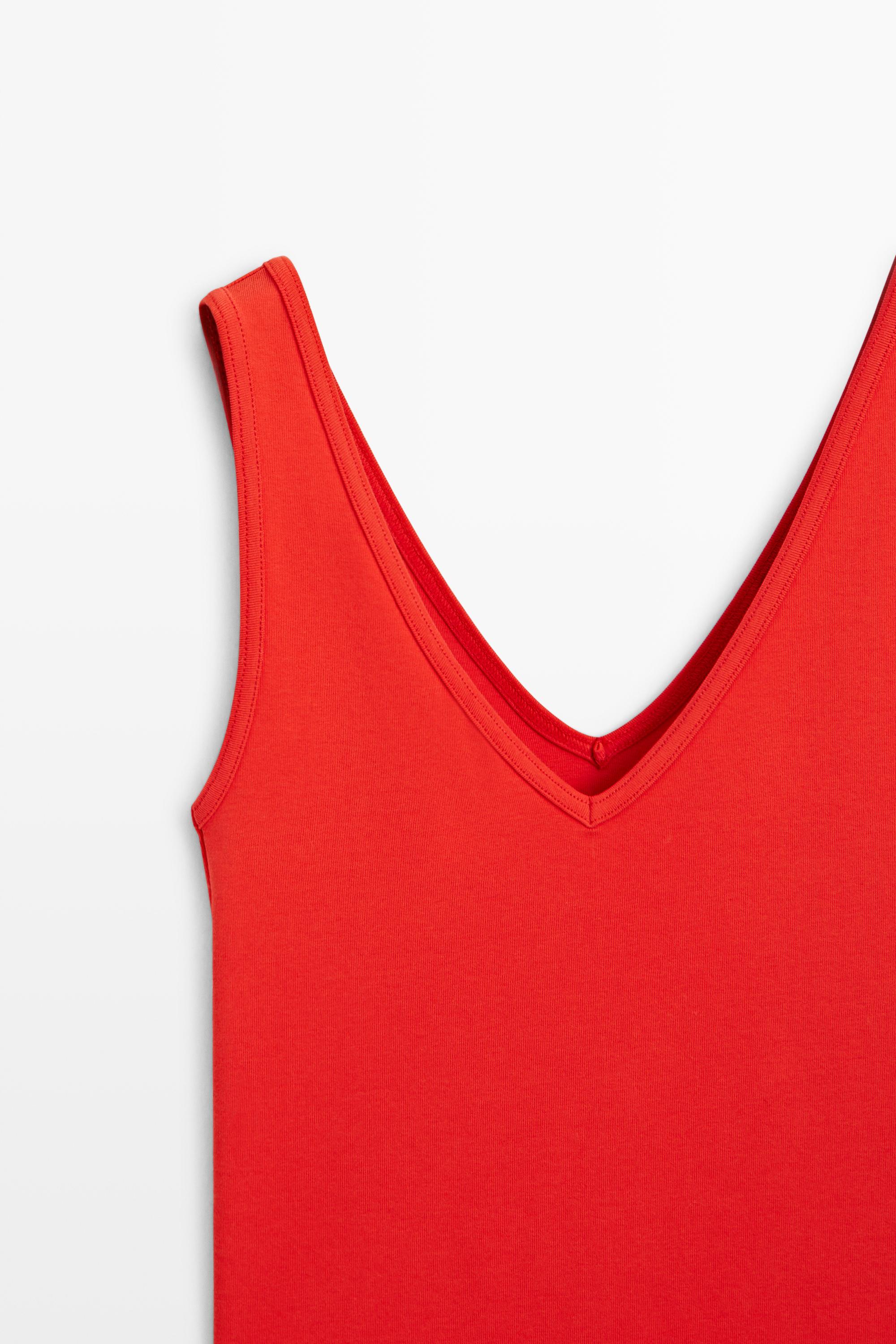 Cotton blend strappy top — CORAL