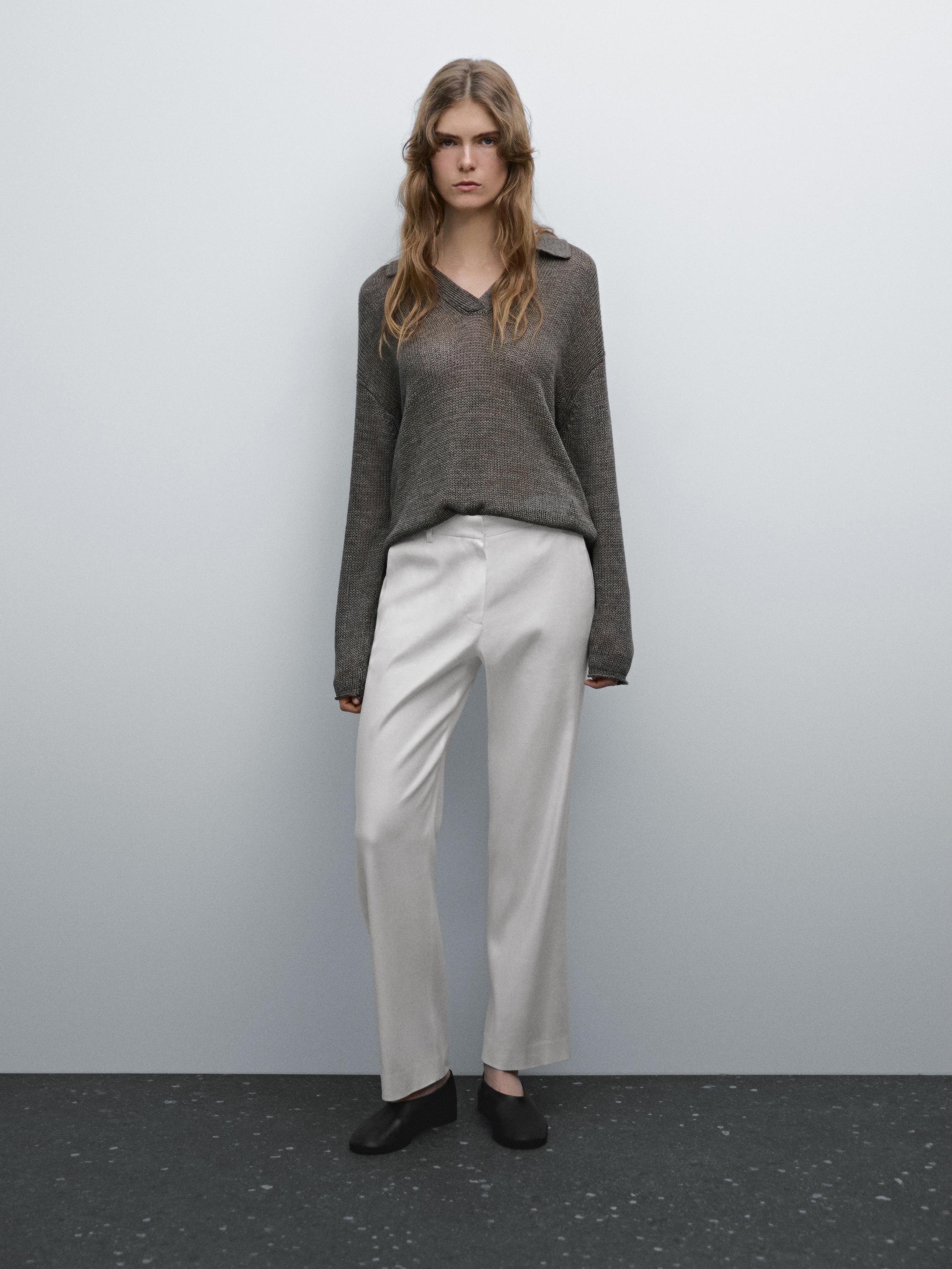 Stretch linen blend trousers