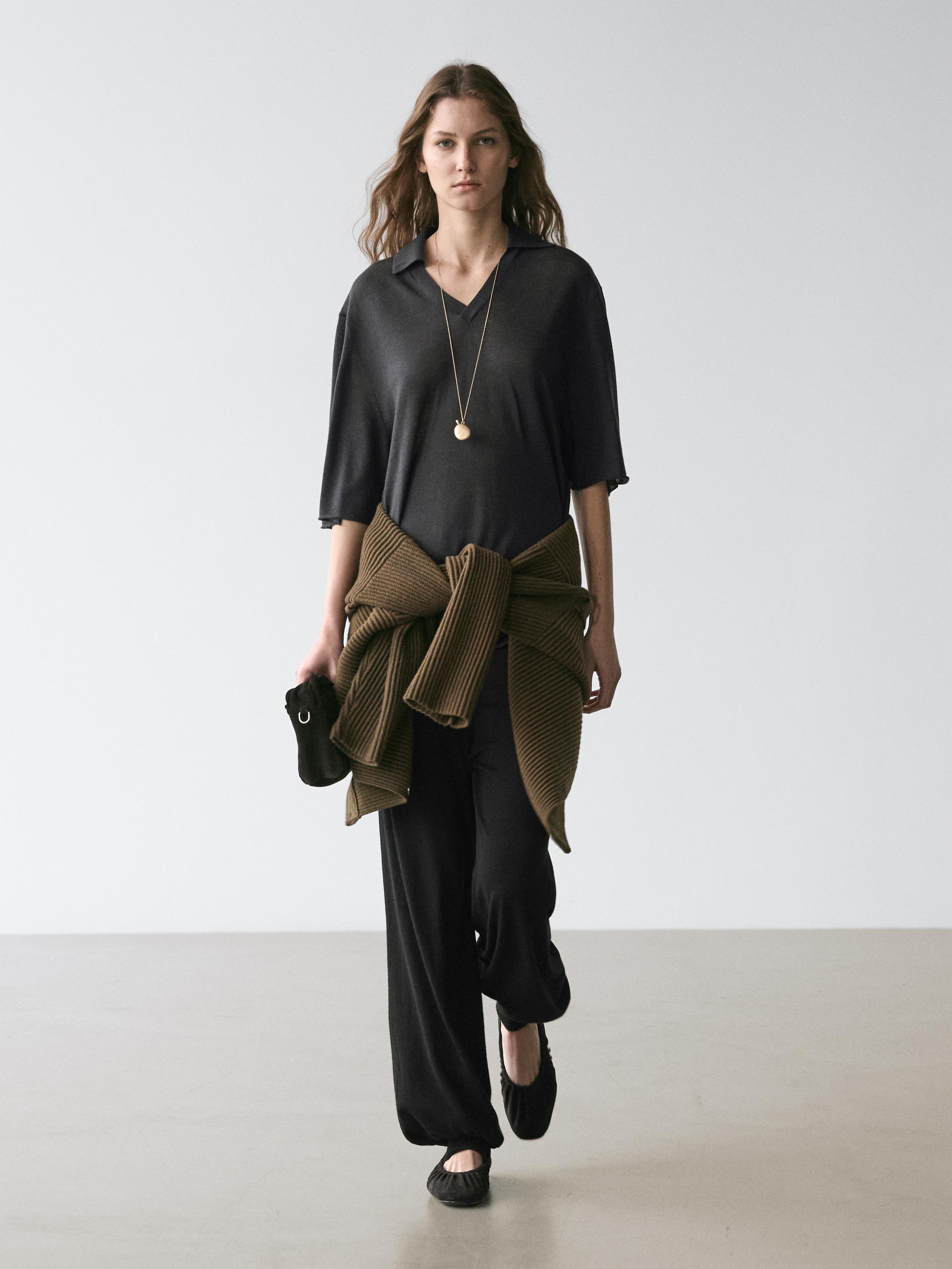 Oversize silk and wool blend knit sweater