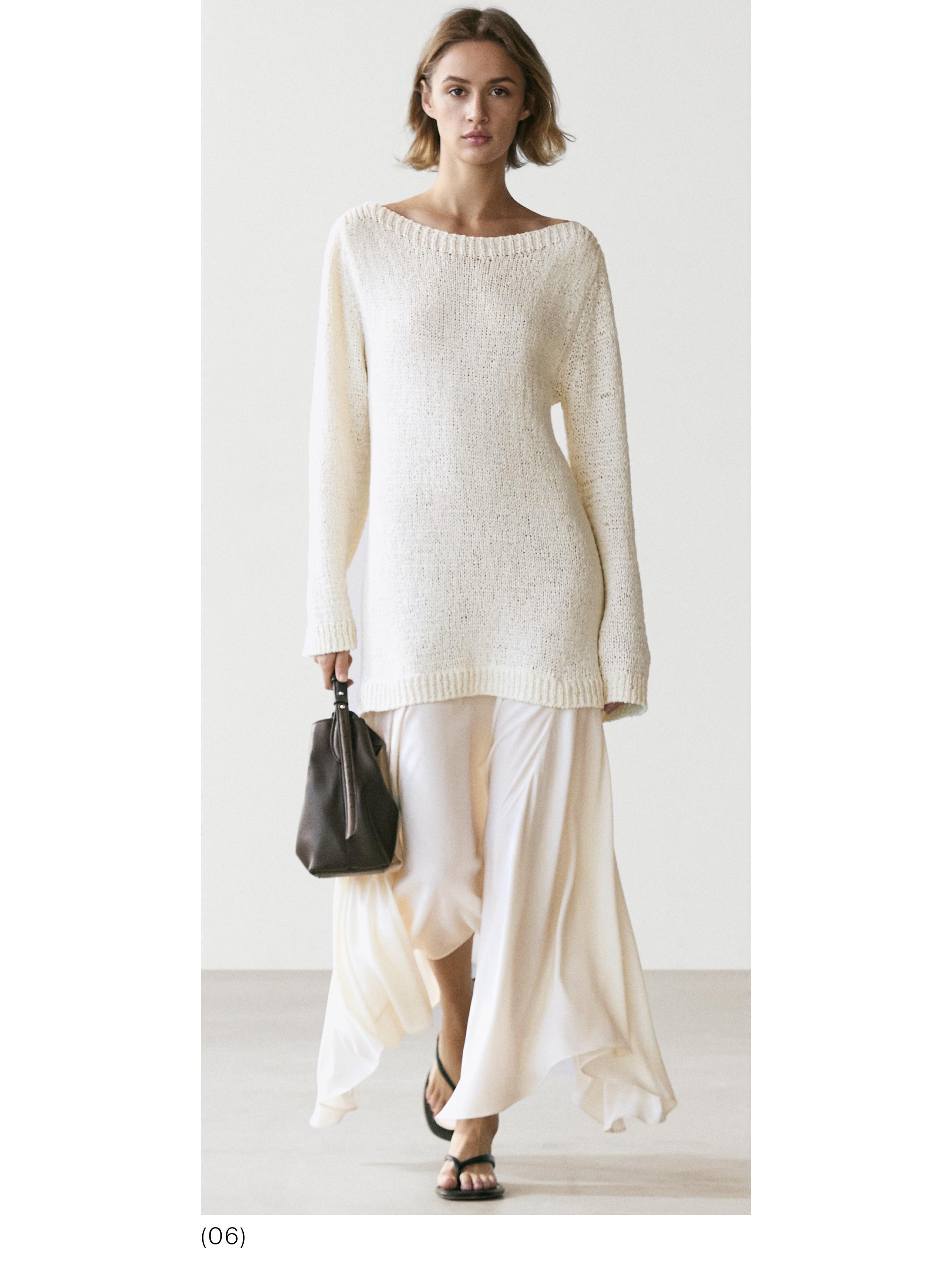 Combined asymmetric midi dress — CREAM