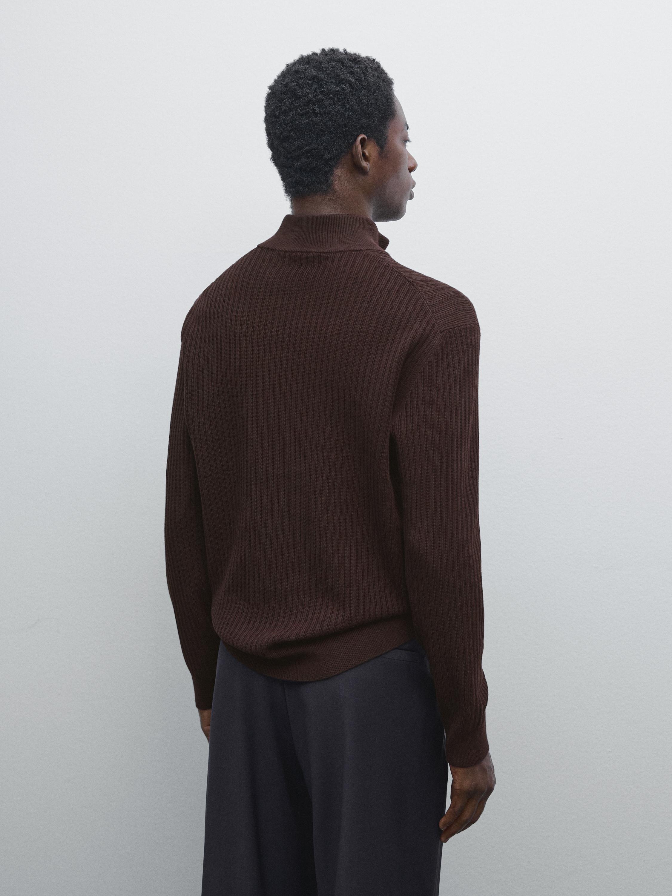 Pull en maille 100 % coton à col mock