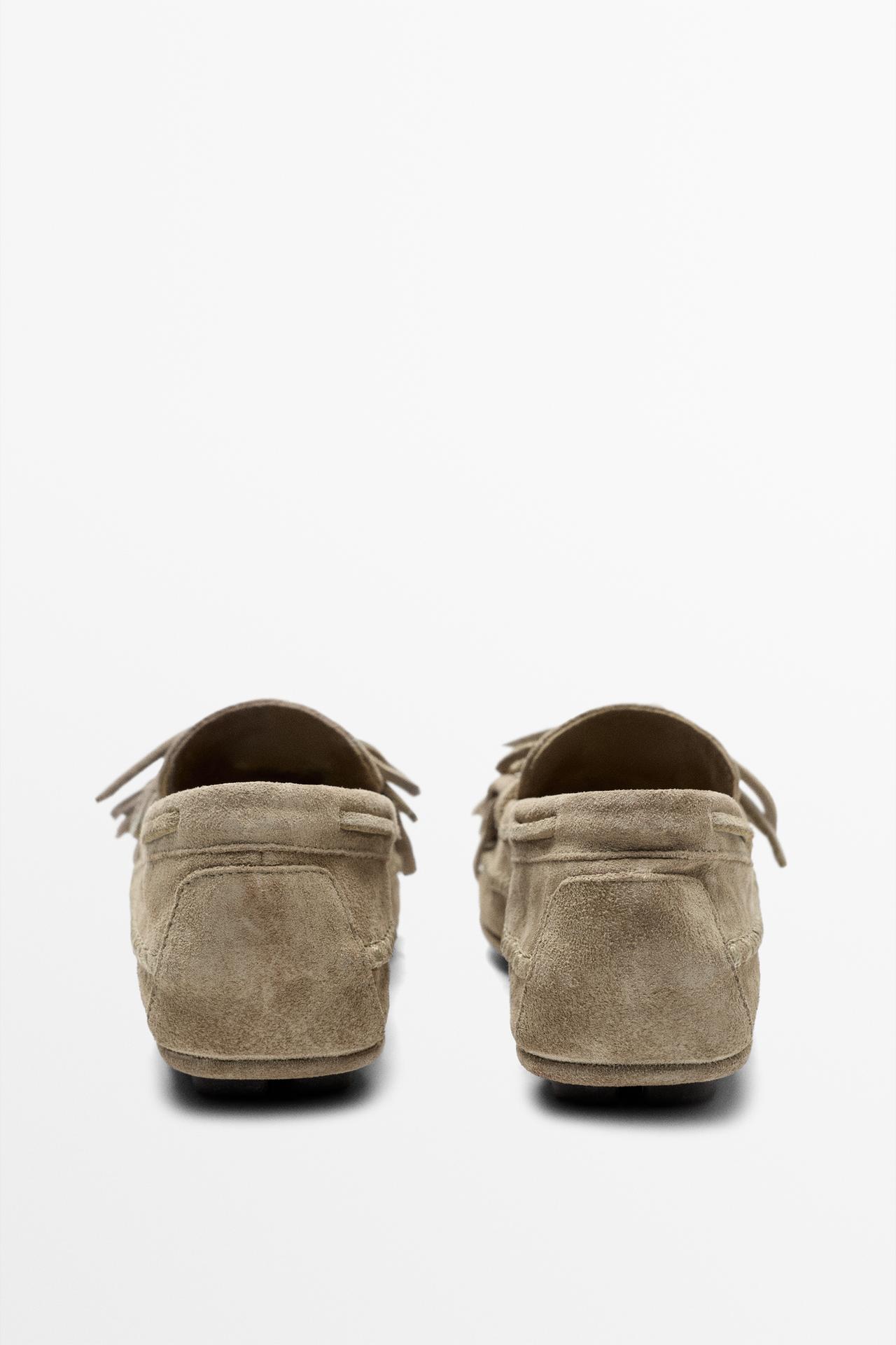 Leather loafers with fringing and tassels — BEIGE