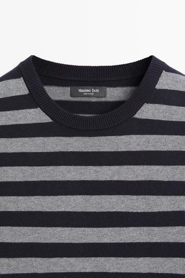Cotton blend striped knit sweater — NAVY BLUE 4