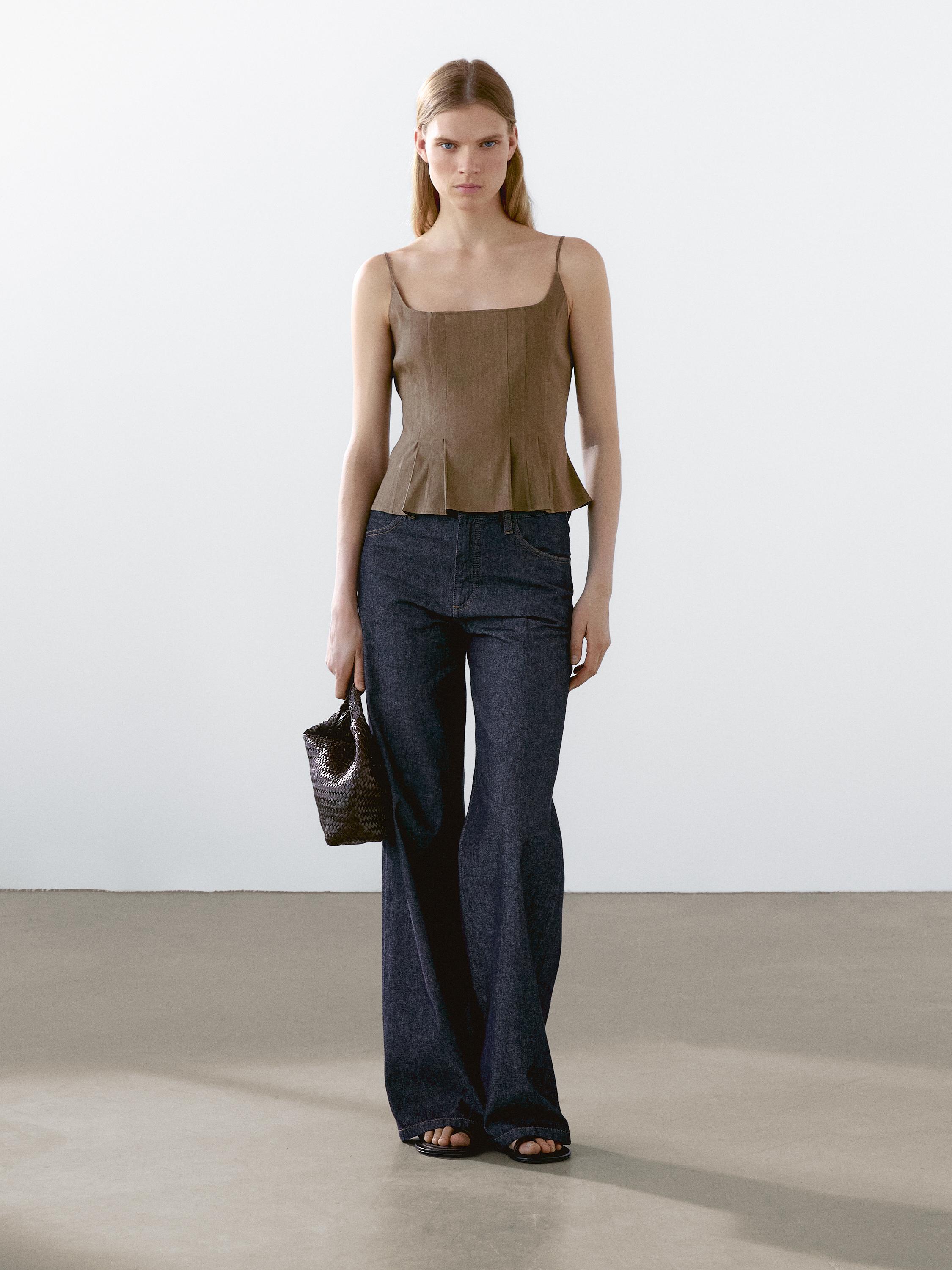 Top fluide à bretelles en lin mélangé