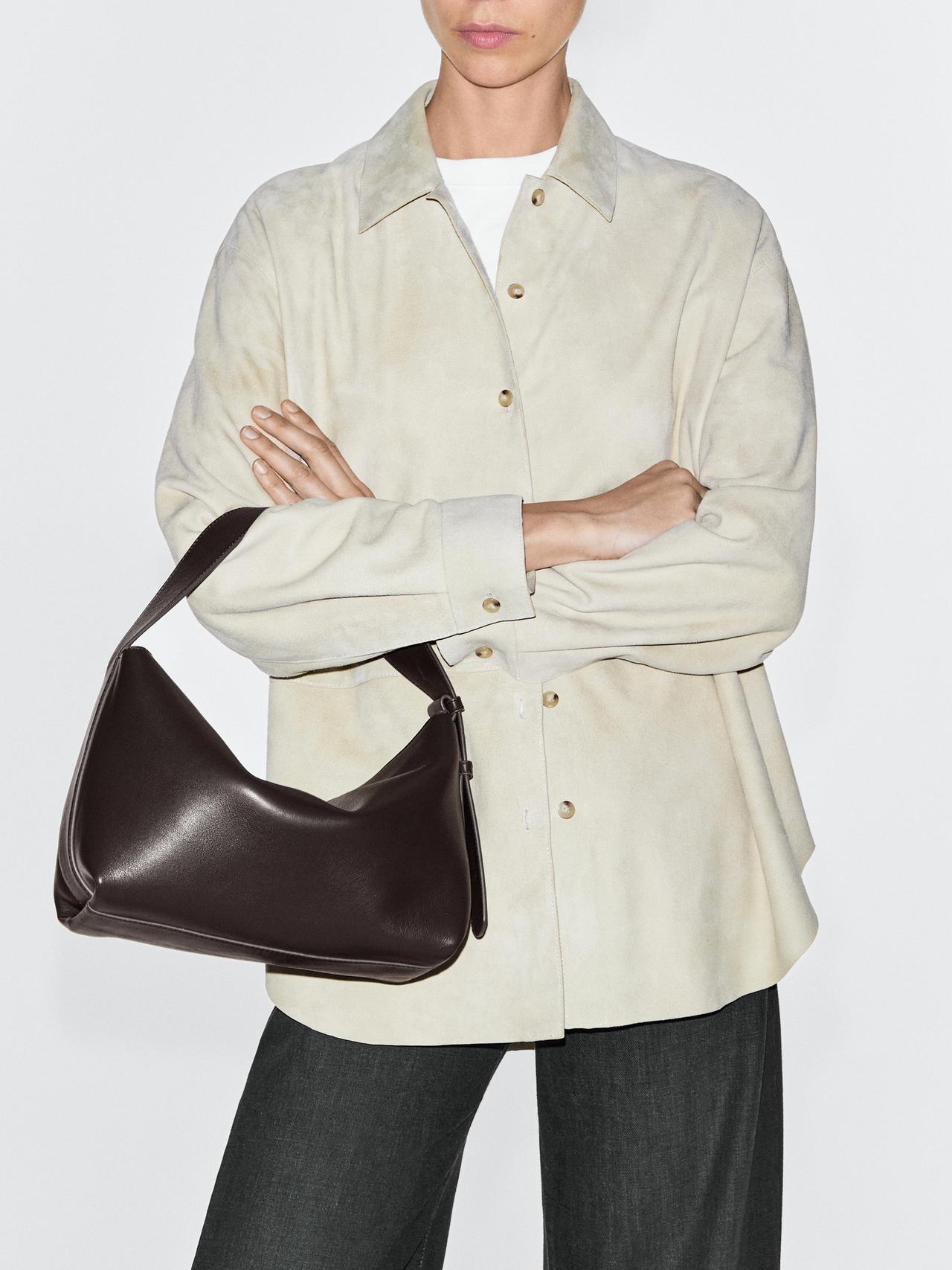 Small nappa leather shoulder bag — BROWN