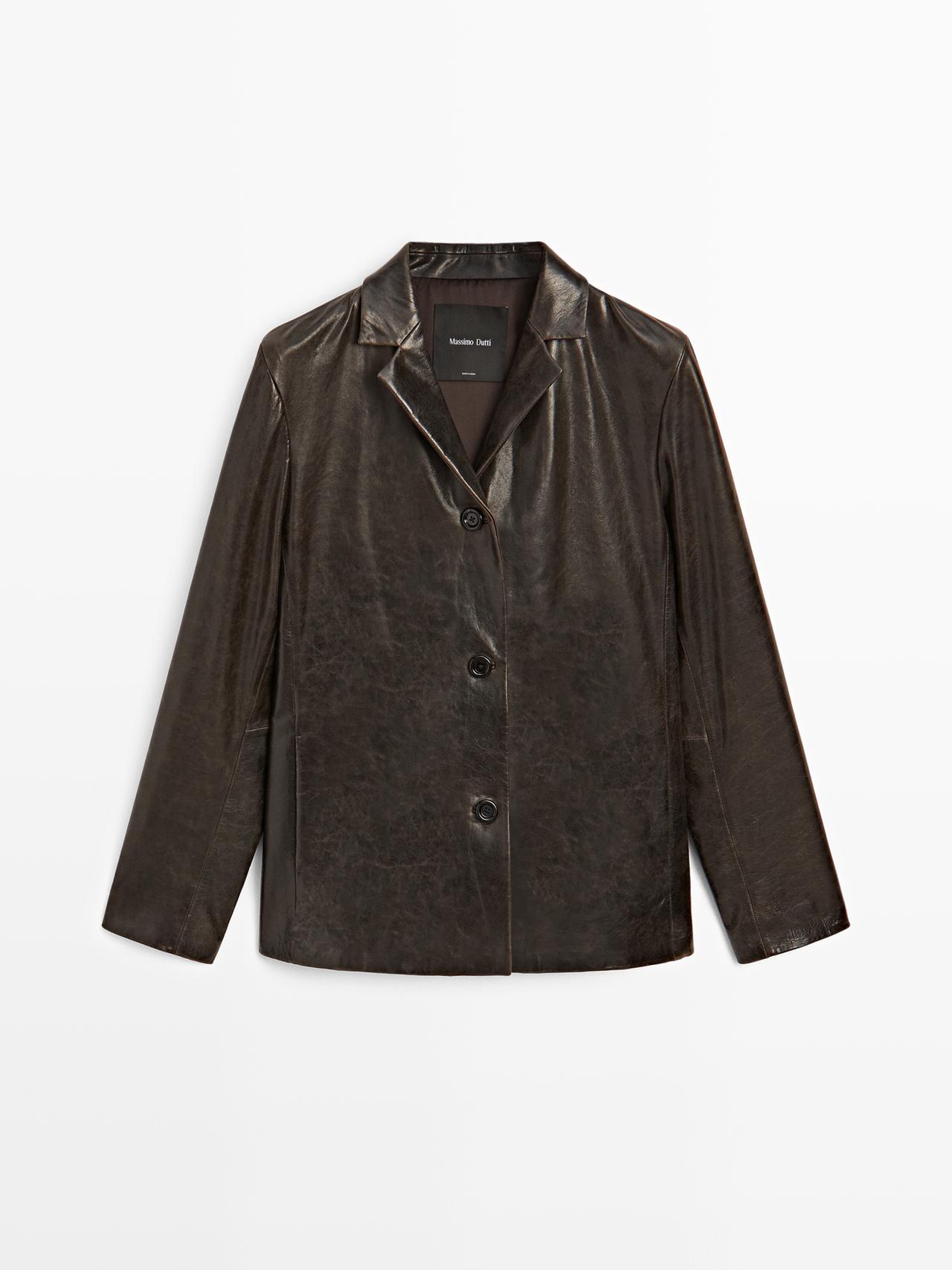 Massimo Dutti - Dame - Blazer I Nappalæder Med Slidt Finish - Brun - S