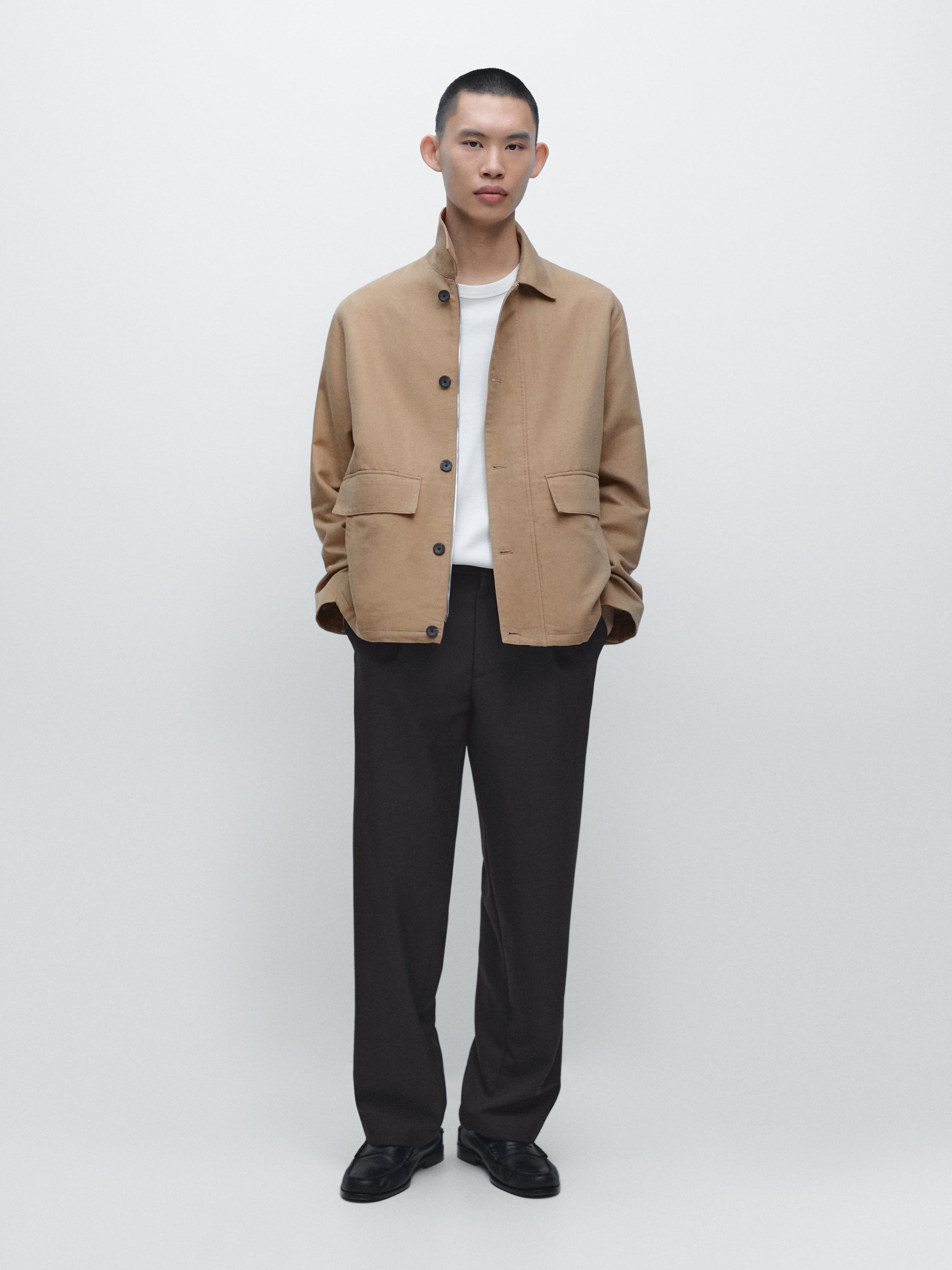 Linen blend jacket with pocket details — BEIGE