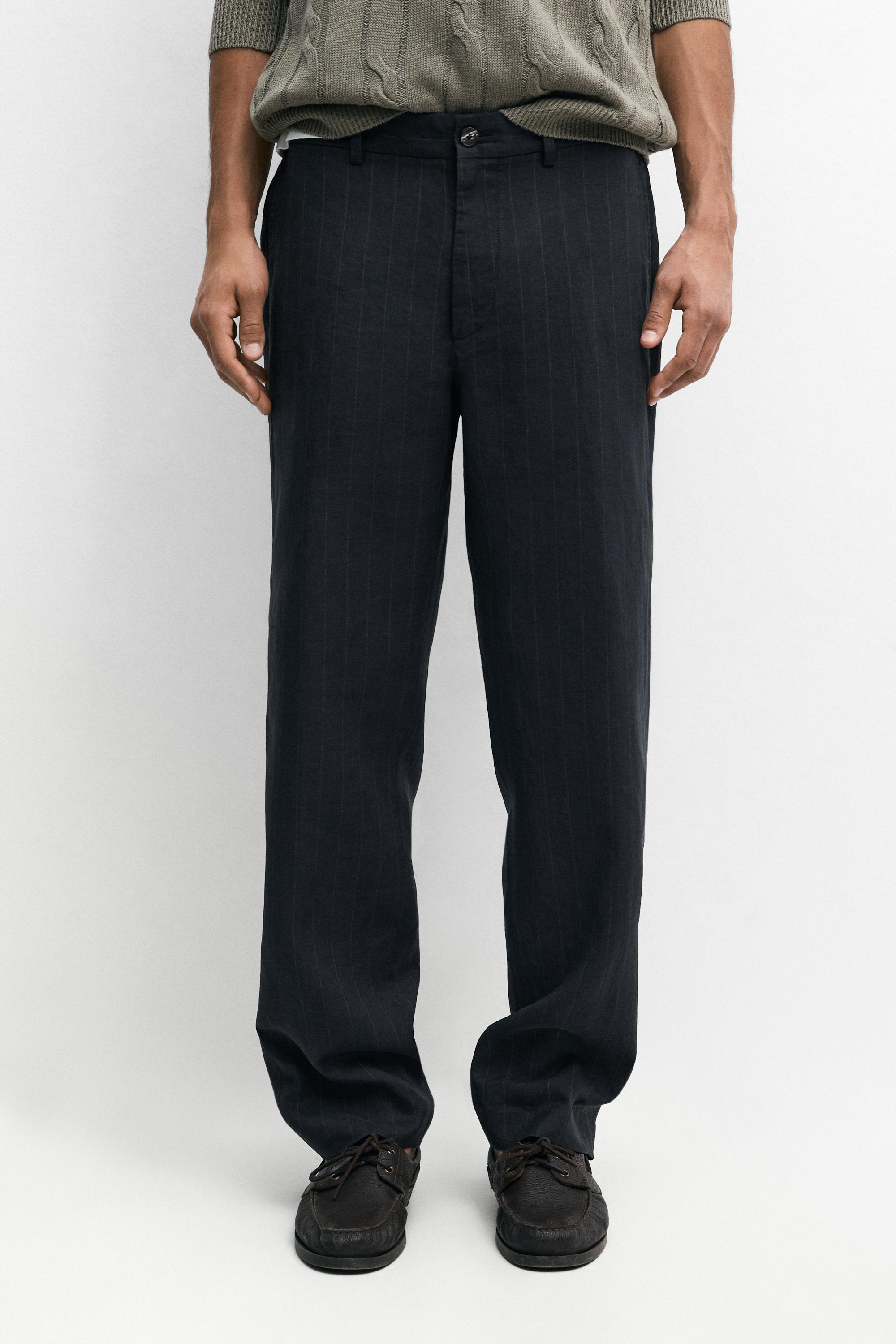 Linen trousers with a striped pattern