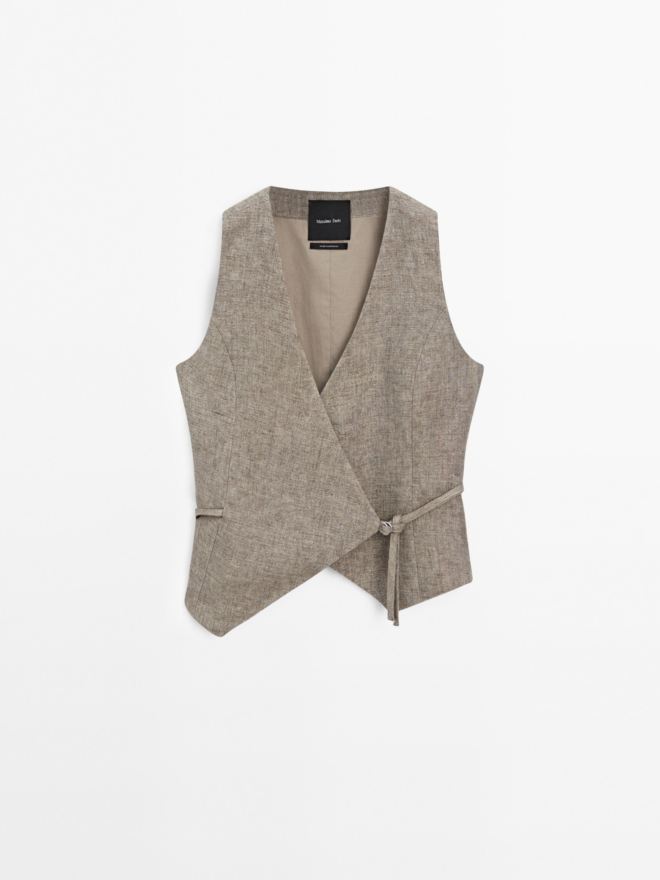 Kort double-breasted gilet van 100% linnen