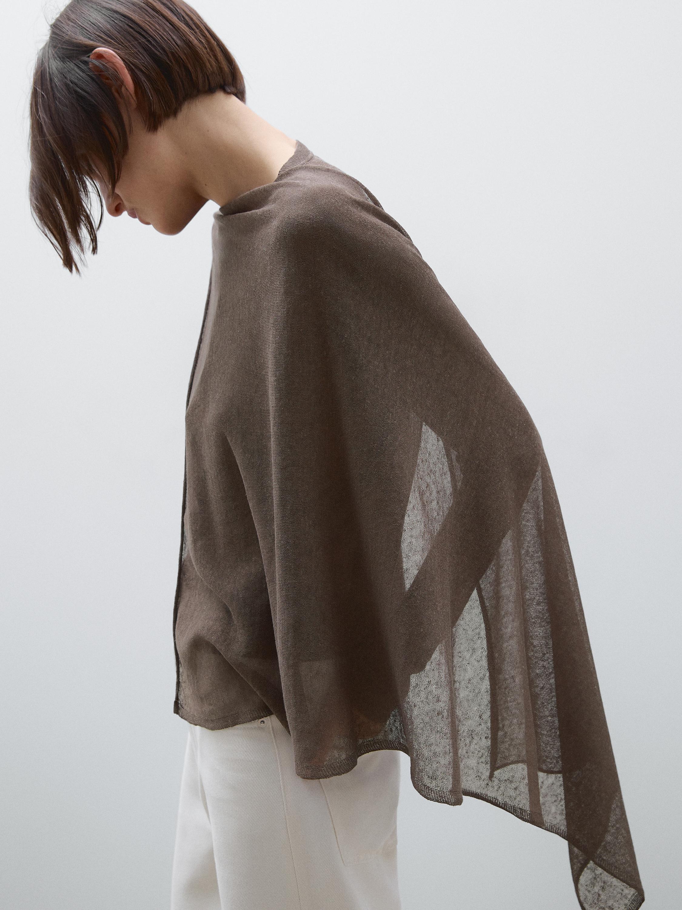 Cardigan with 100% linen scarf