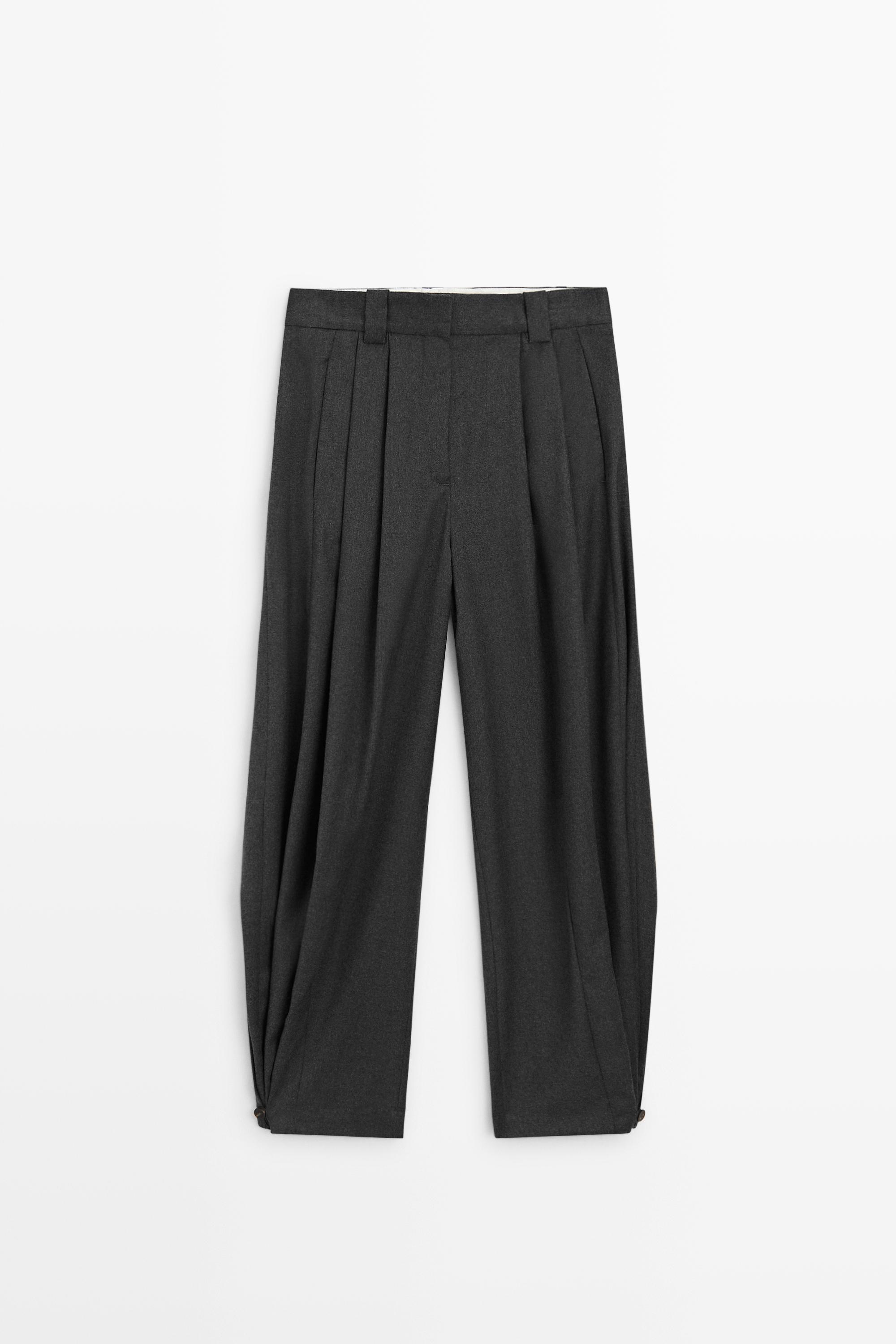 Flanellhose mit Bundfalten und Saumdetail