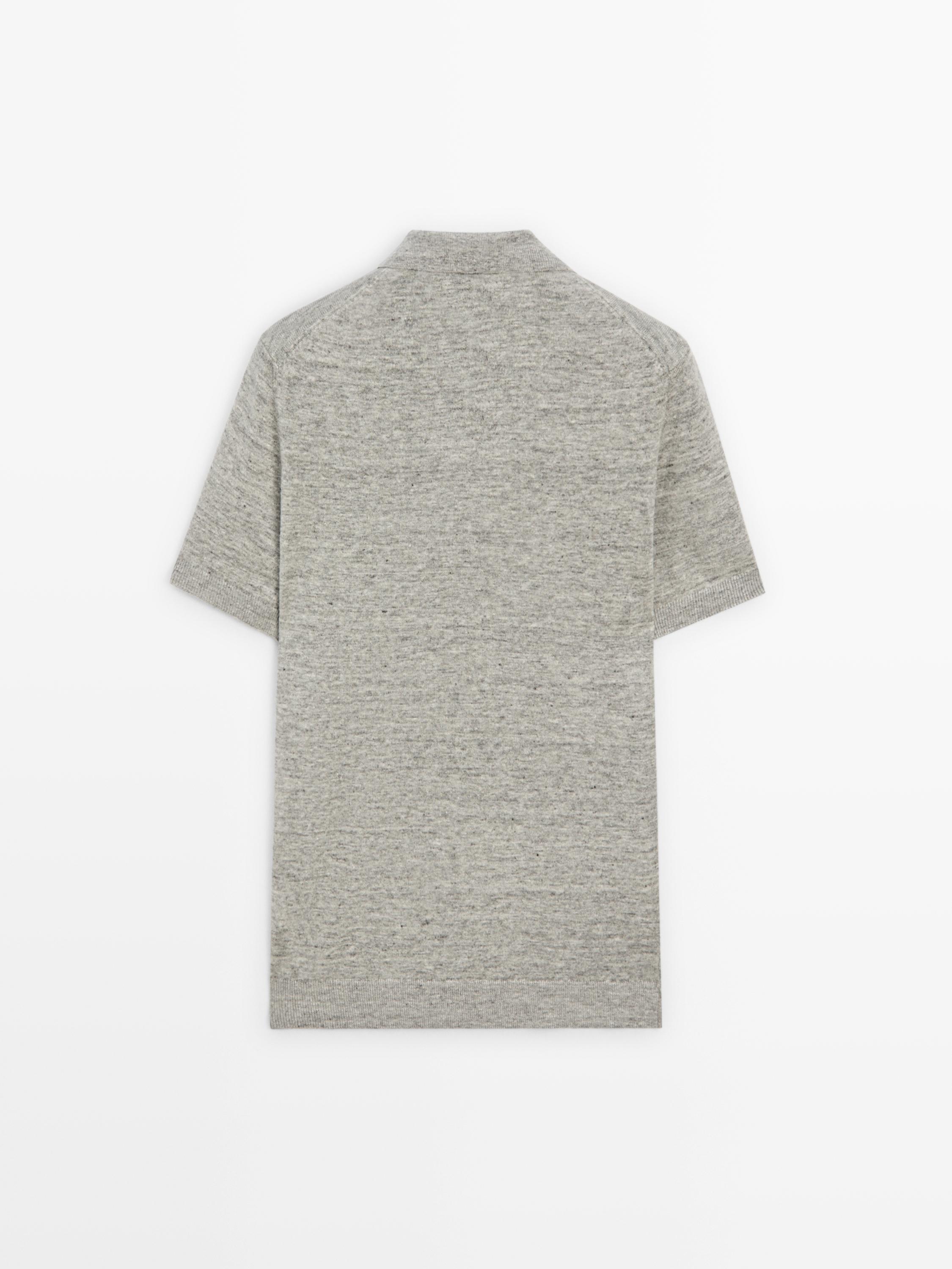 100% linen melange polo shirt — GREY MARL