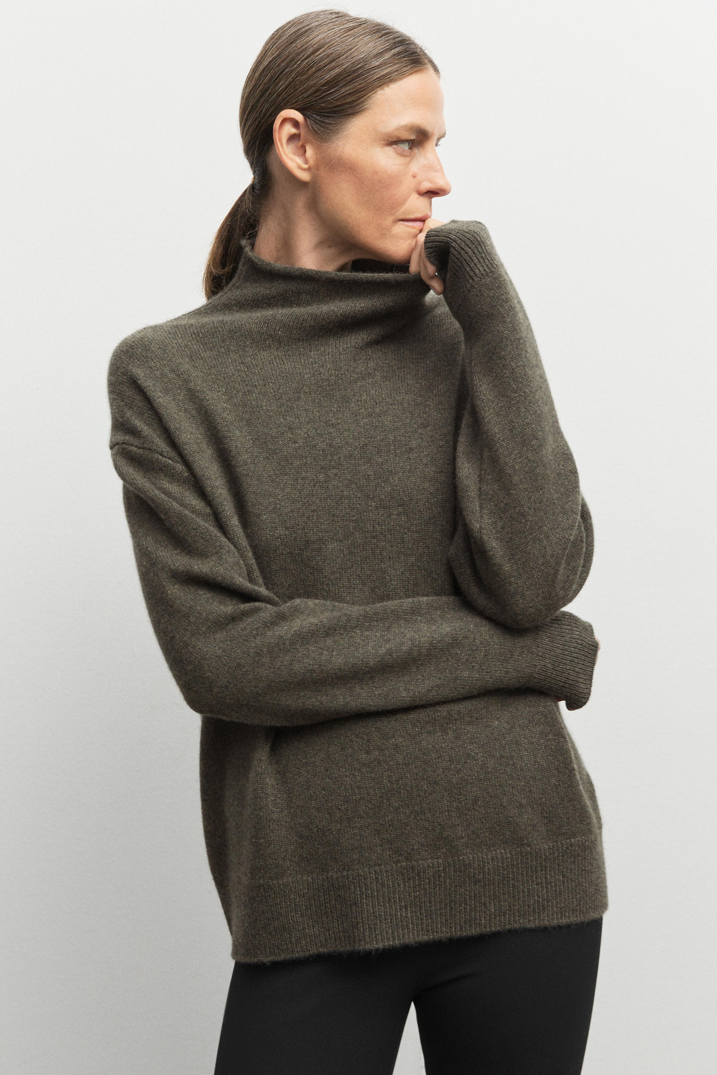 100% cashmere oversize knit sweater - Greyish green