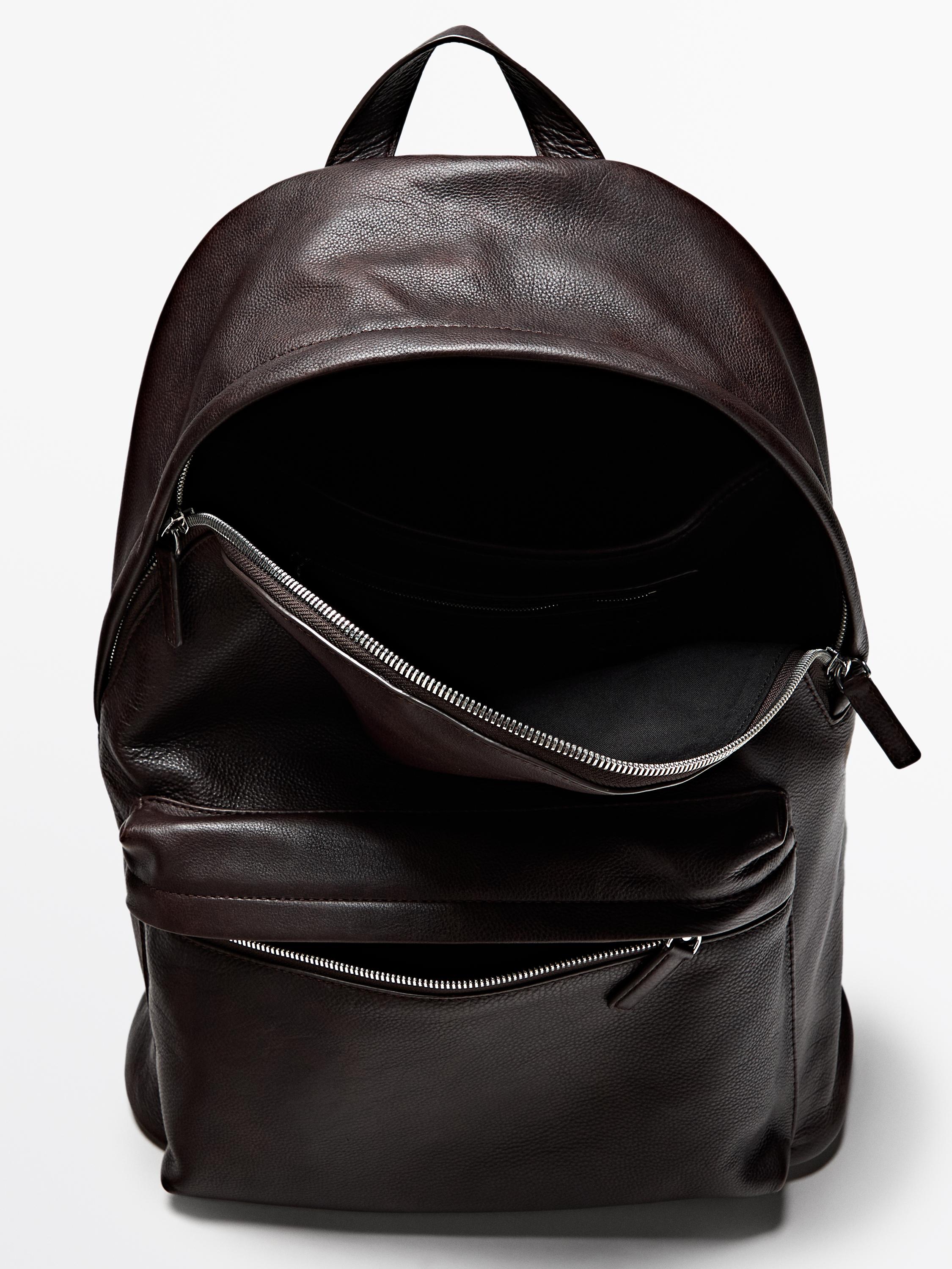 Nappa leather backpack with zip — BROWN