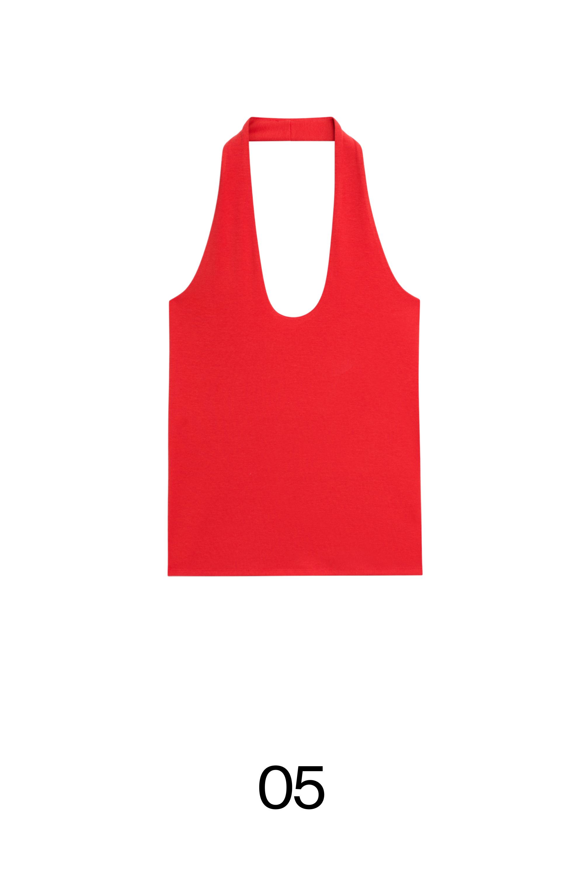 Cotton modal blend halter top — RED