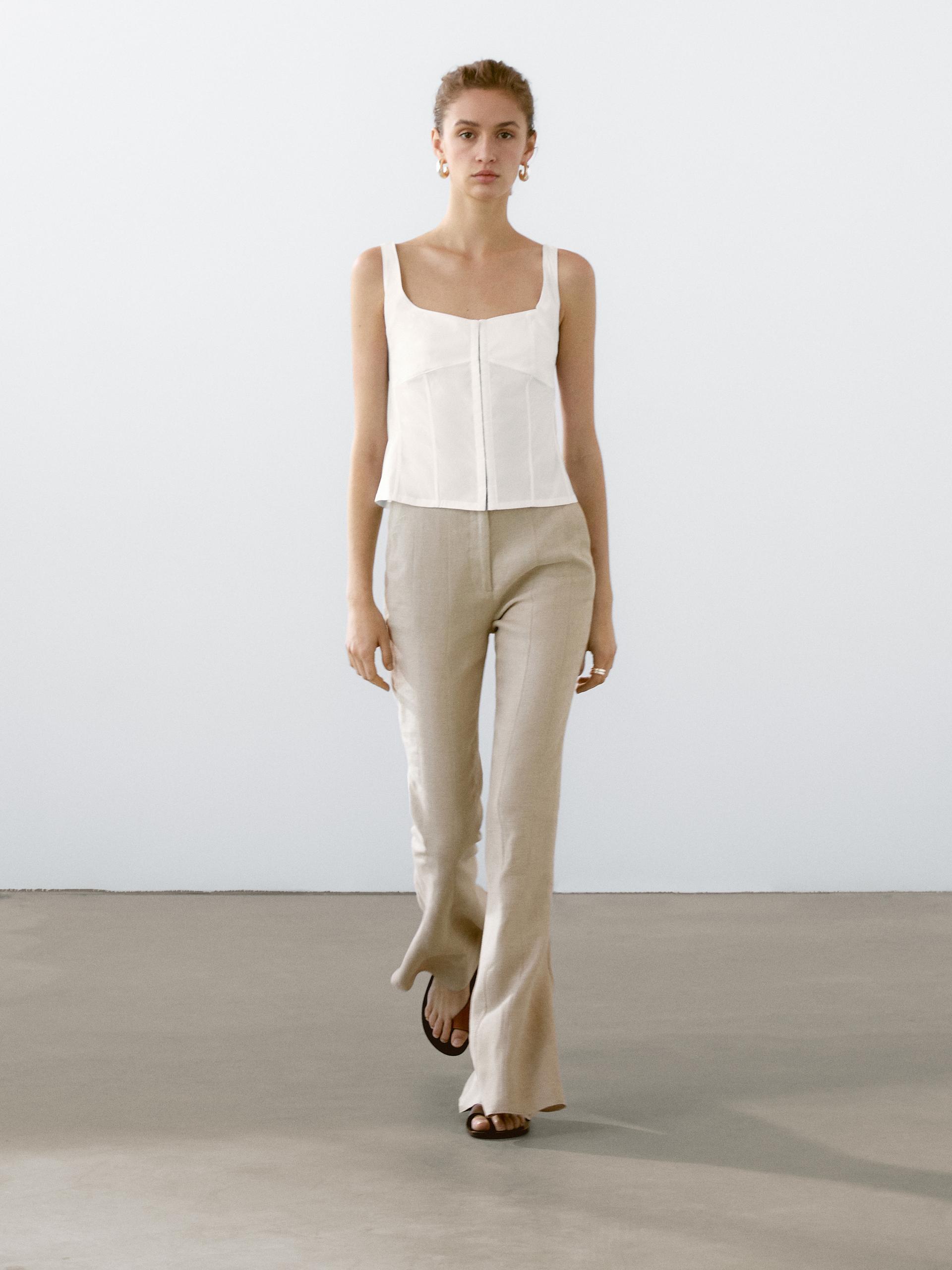 Top A Corsetto In Misto Cotone - Bianco - L - Massimo Dutti - Femminile