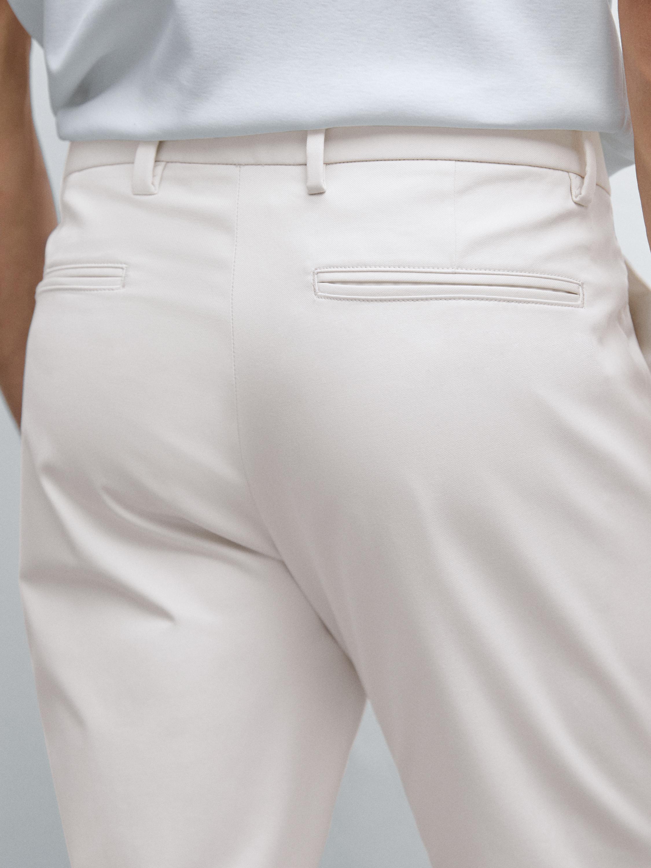 Cotton blend slim fit trousers