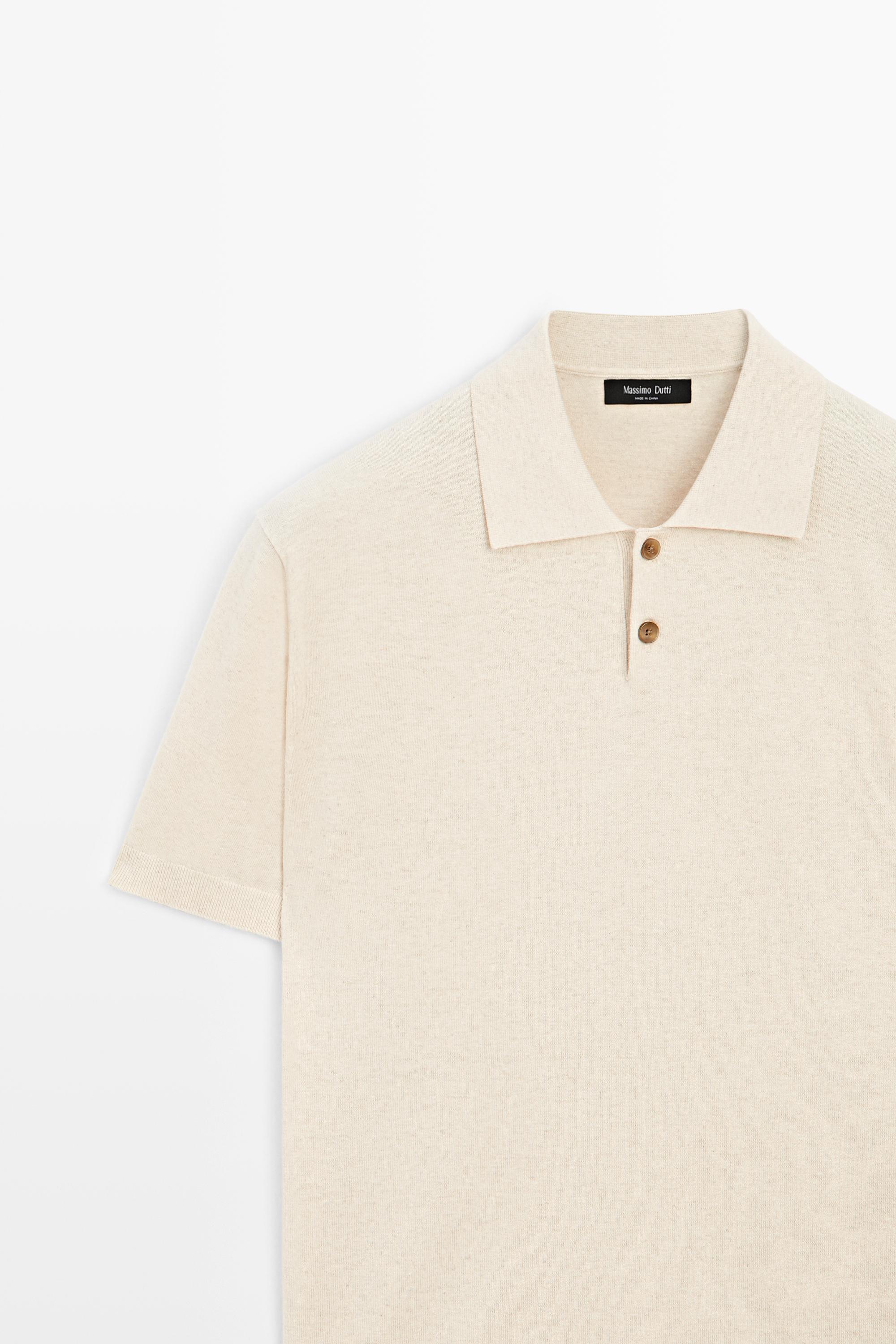 Cotton linen blend polo shirt — Beige
