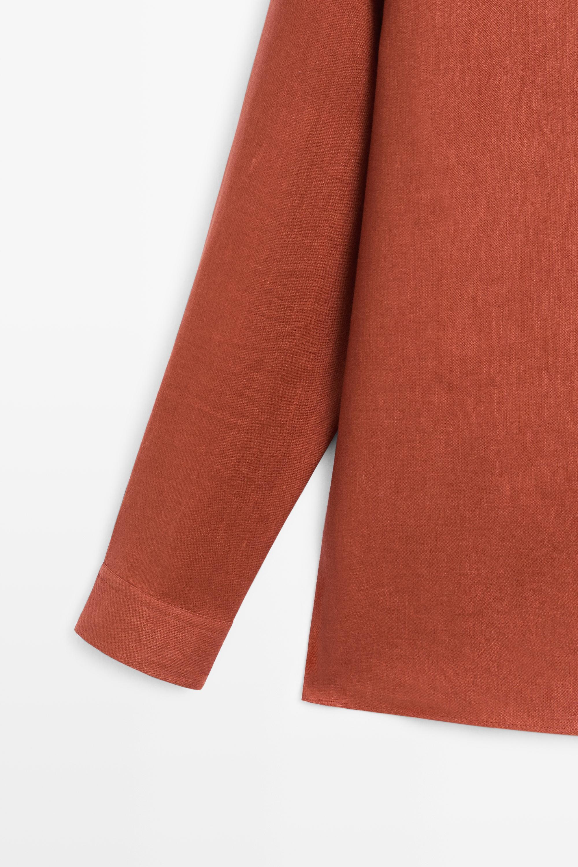 Regular fit 100% linen shirt with pocket detail — BURNT ORANGE