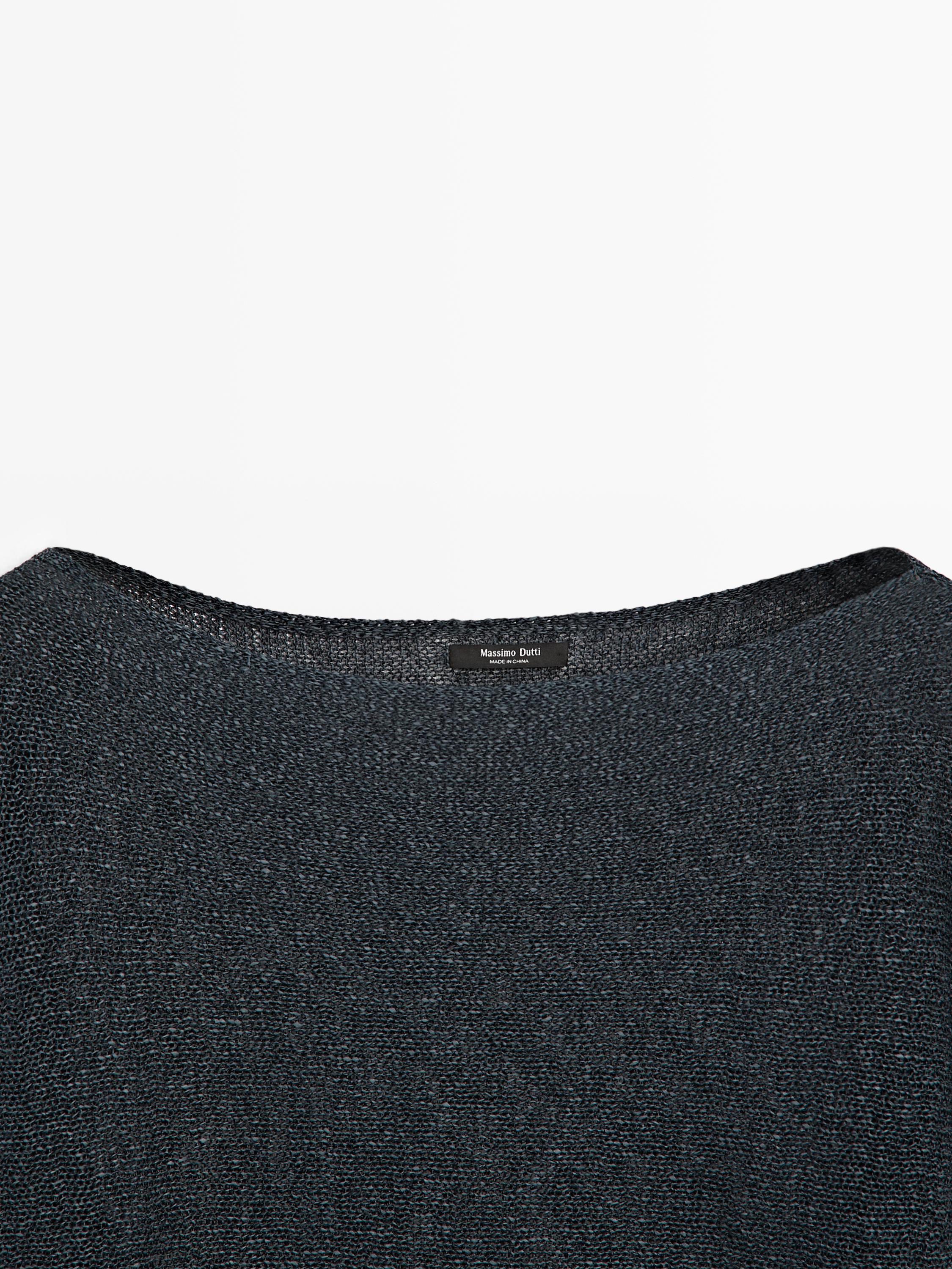 Flowing cotton blend knit sweater — Dark Blue