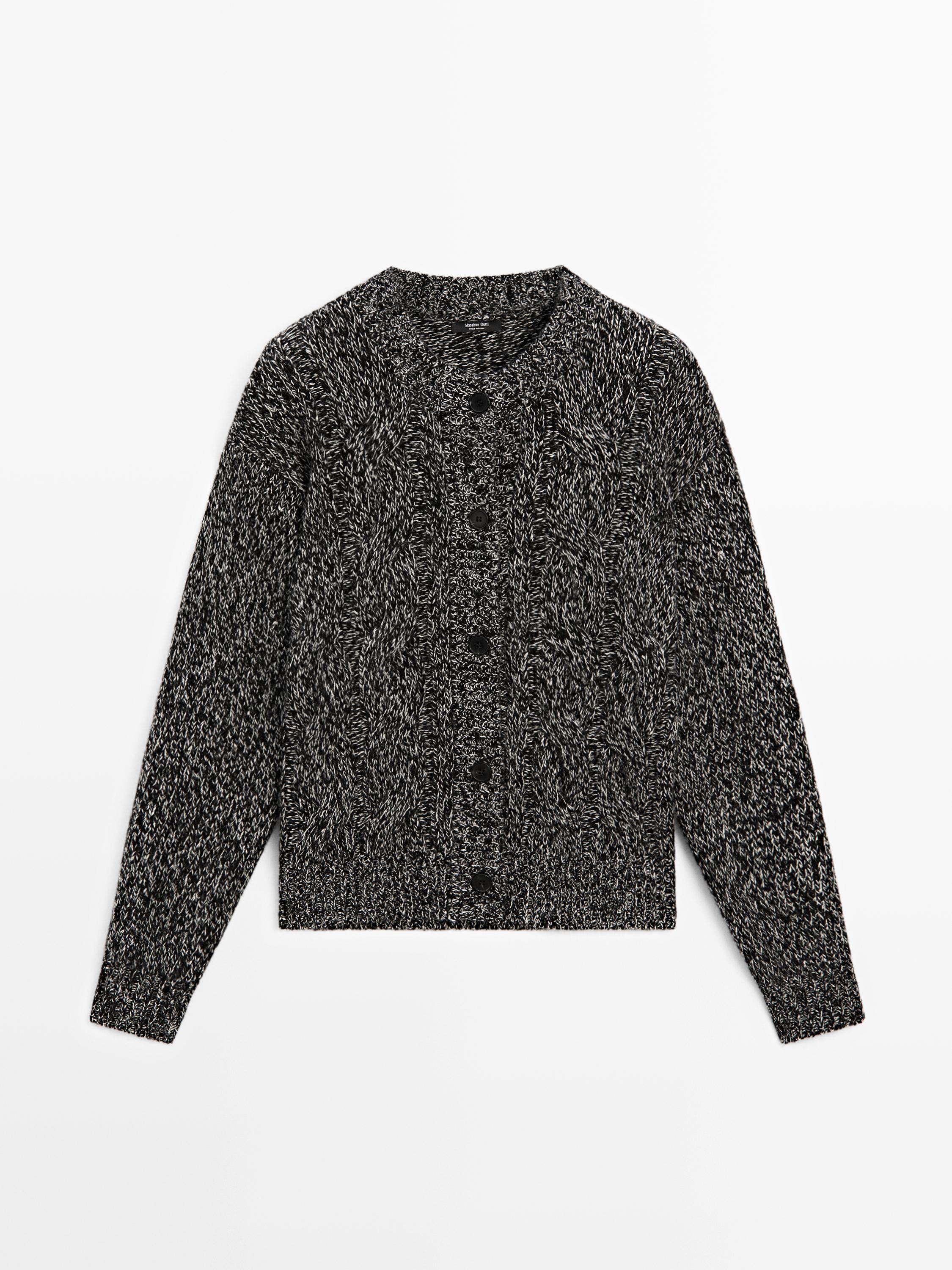 Cable-knit wool blend cardigan