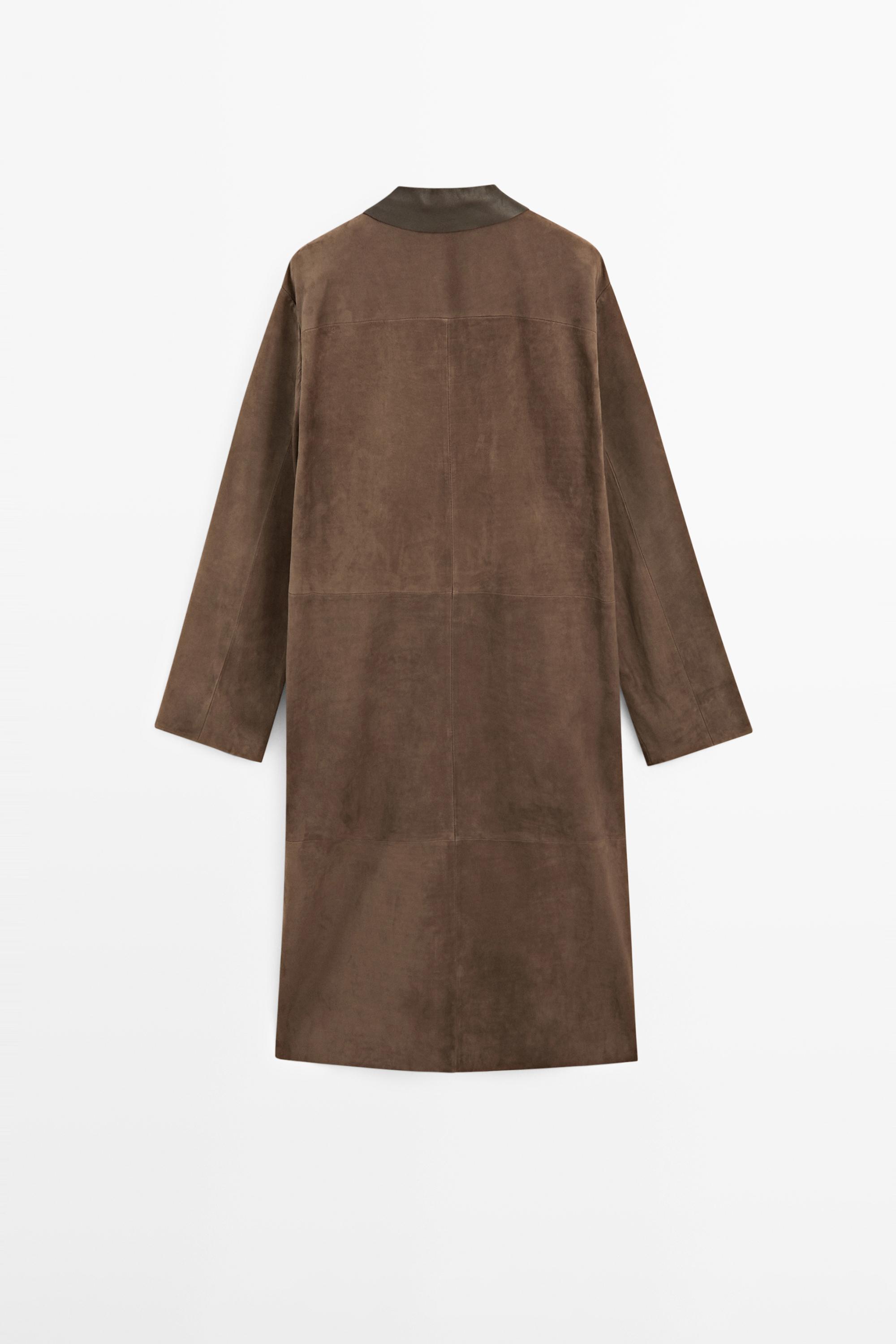 Long suede leather coat — BROWN