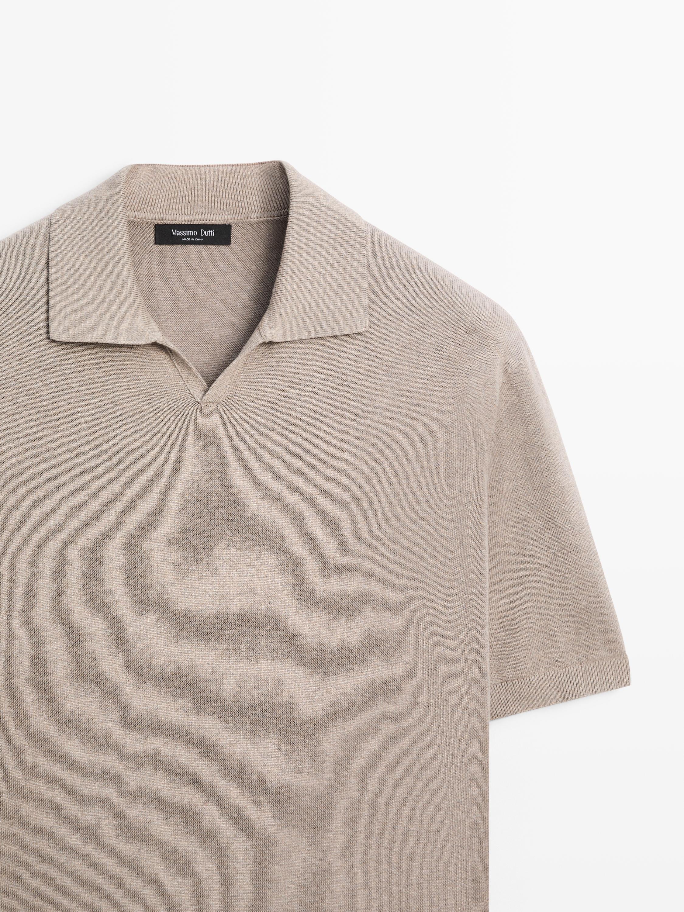 Cotton blend knit polo sweater — MINK