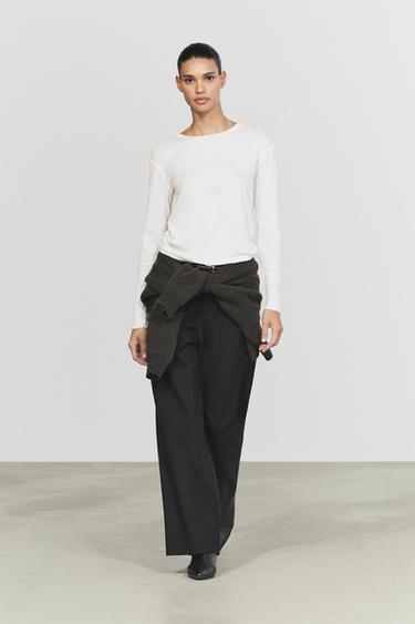 Long sleeve T-shirt with cuff detail — Off white 1