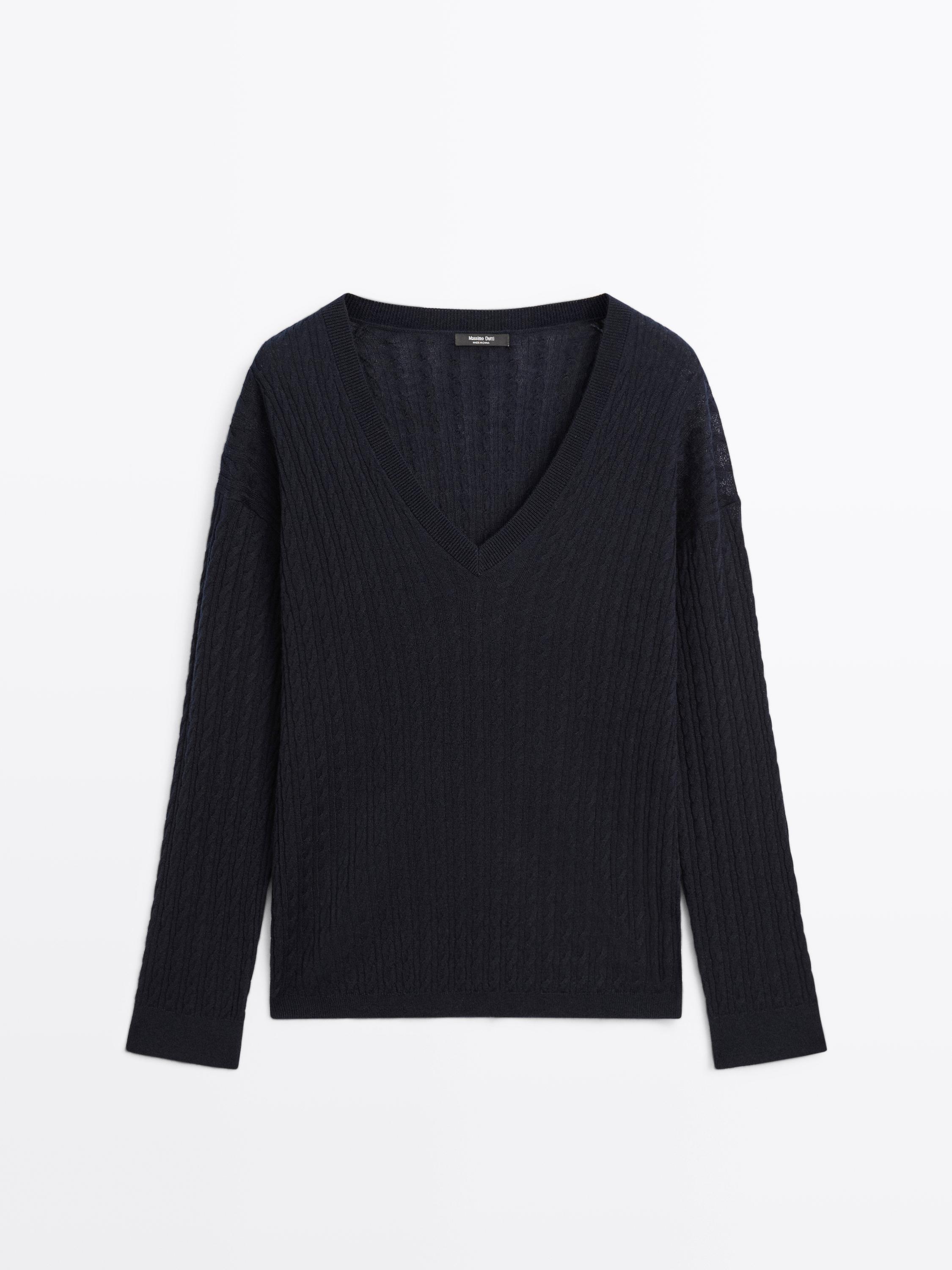 V-neck cable-knit sweater