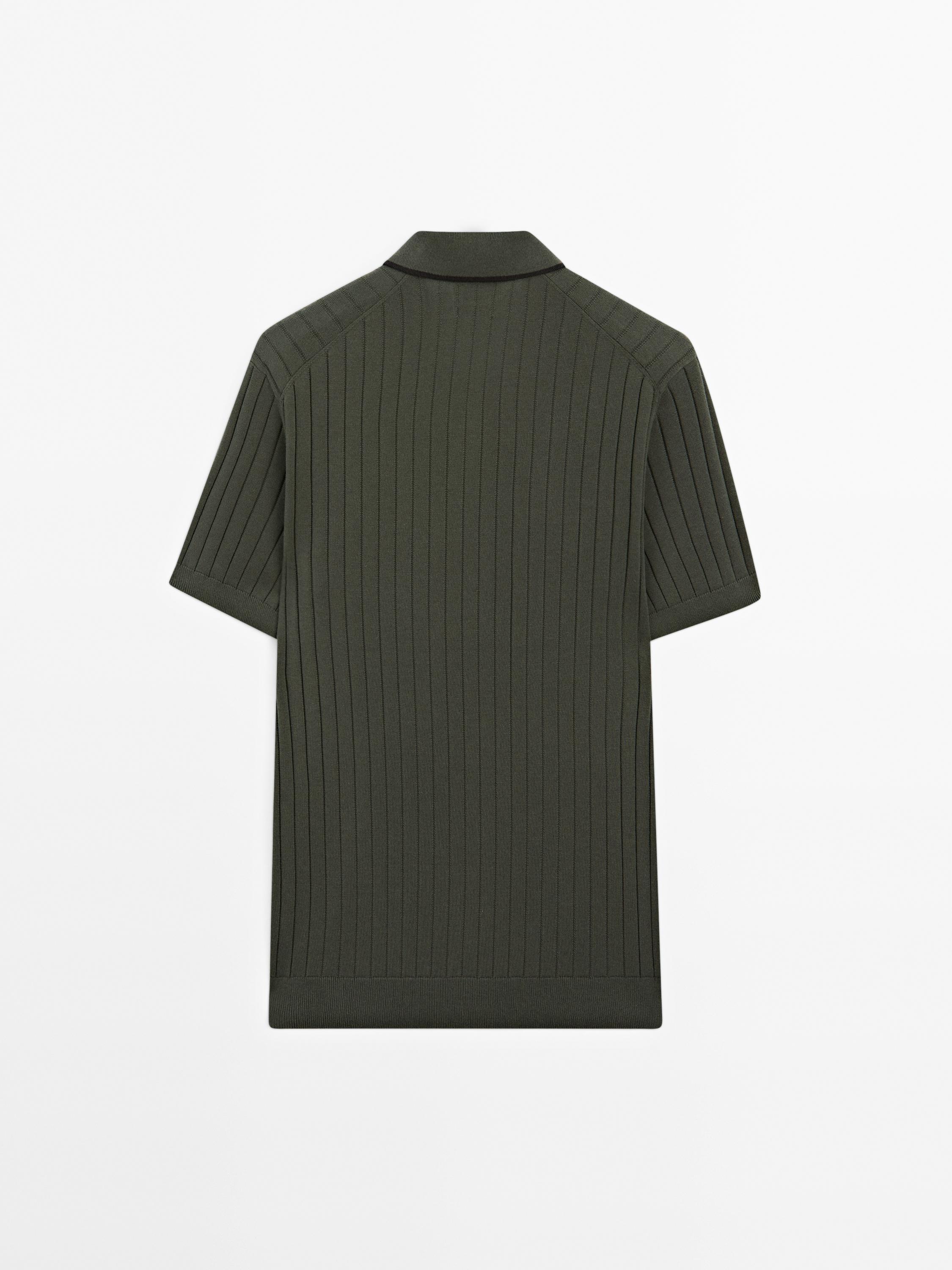 Ribbed knit polo shirt