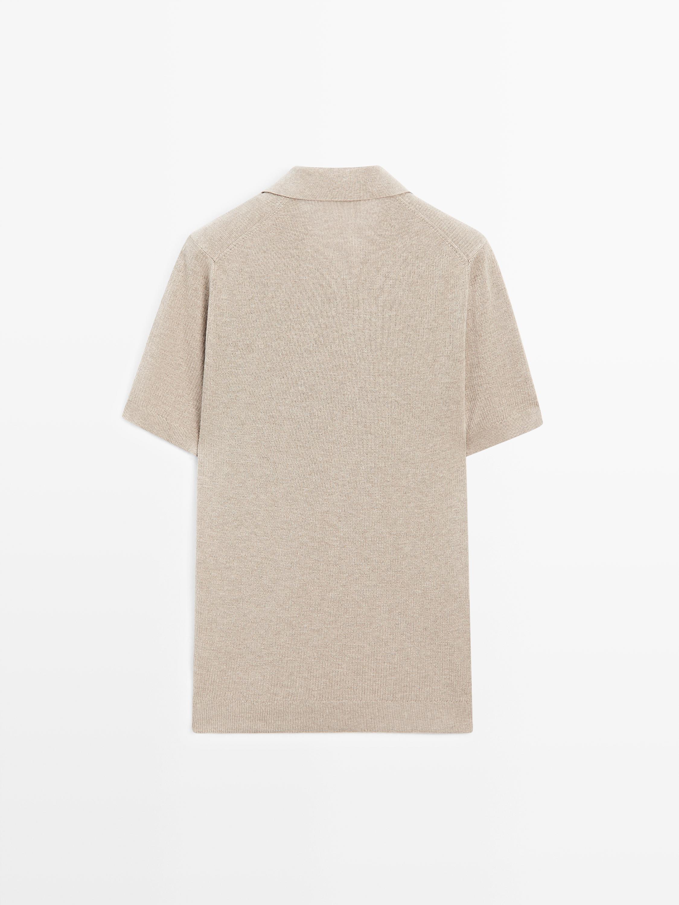 100% cotton knit polo sweater — BEIGE