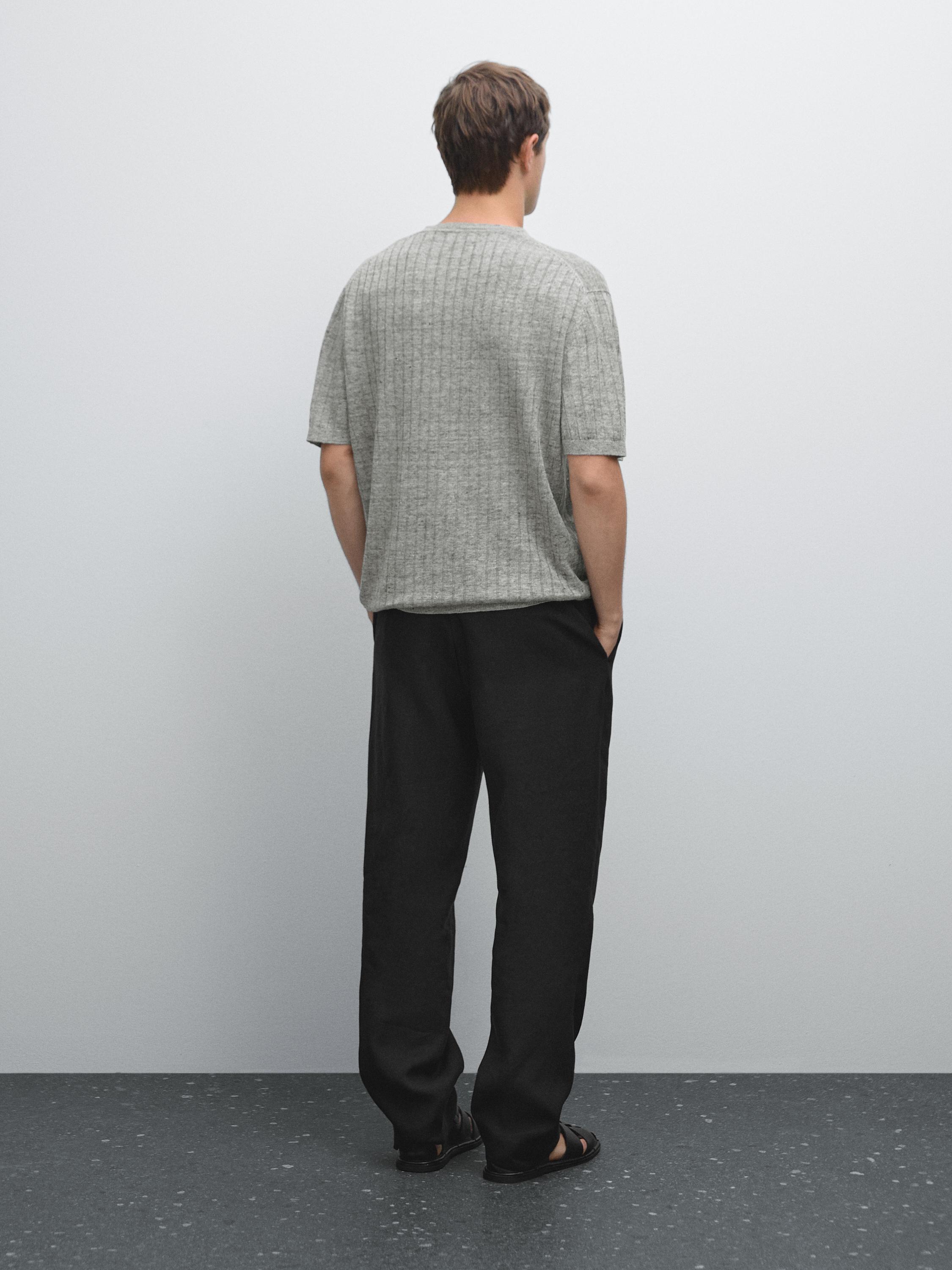 T-shirt en maille côtelée 100 % lin