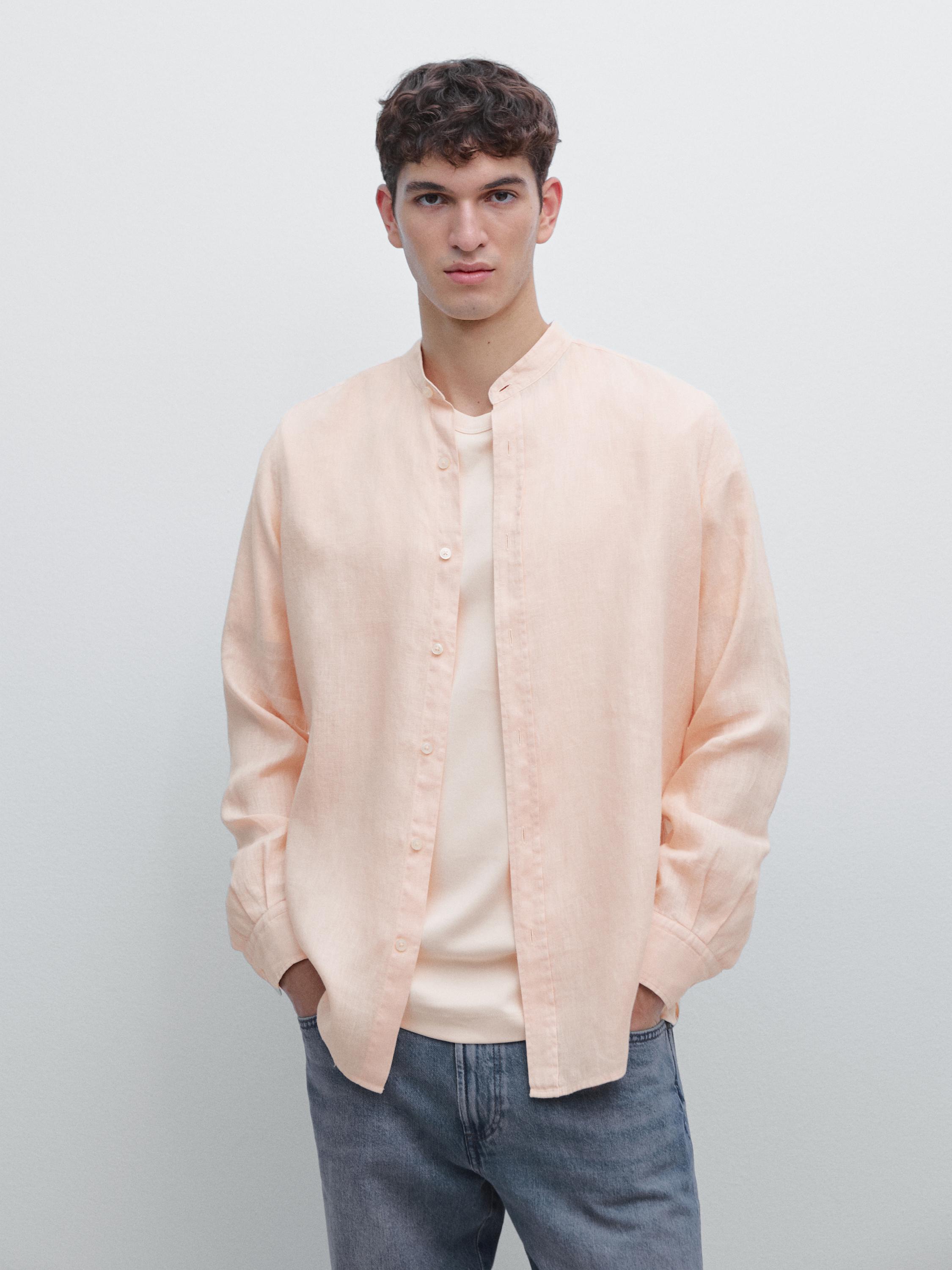 Slim fit stand collar shirt — ORANGE