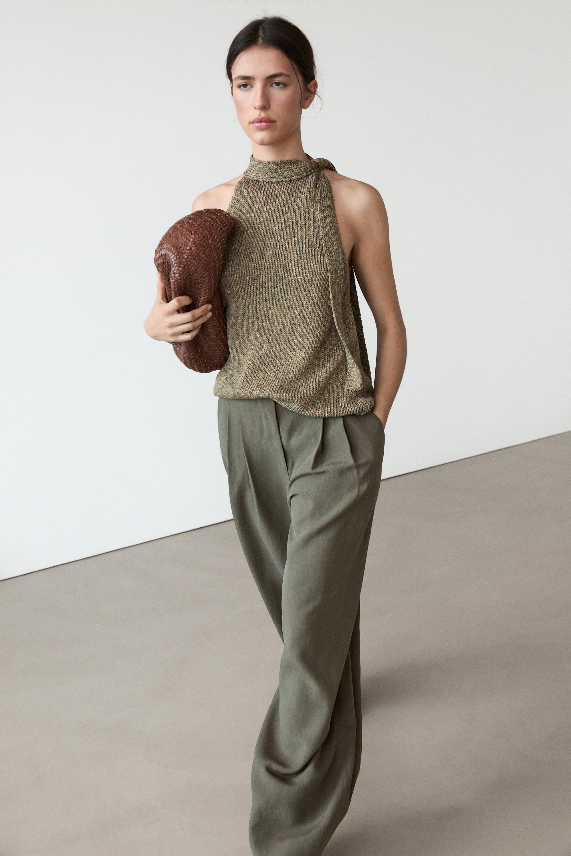100% cotton halter top with tie detail — GREEN
