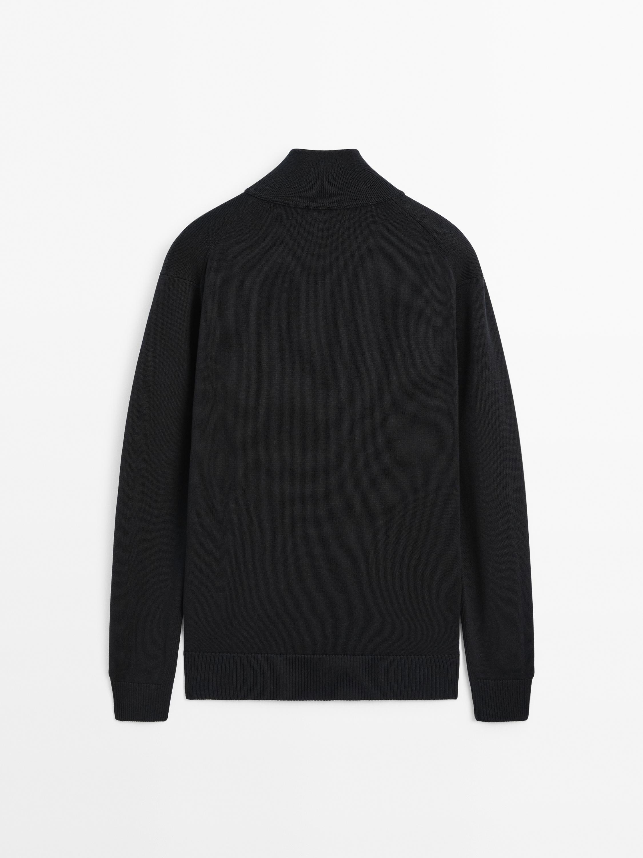 Knitted jumper mock neck zip cotton