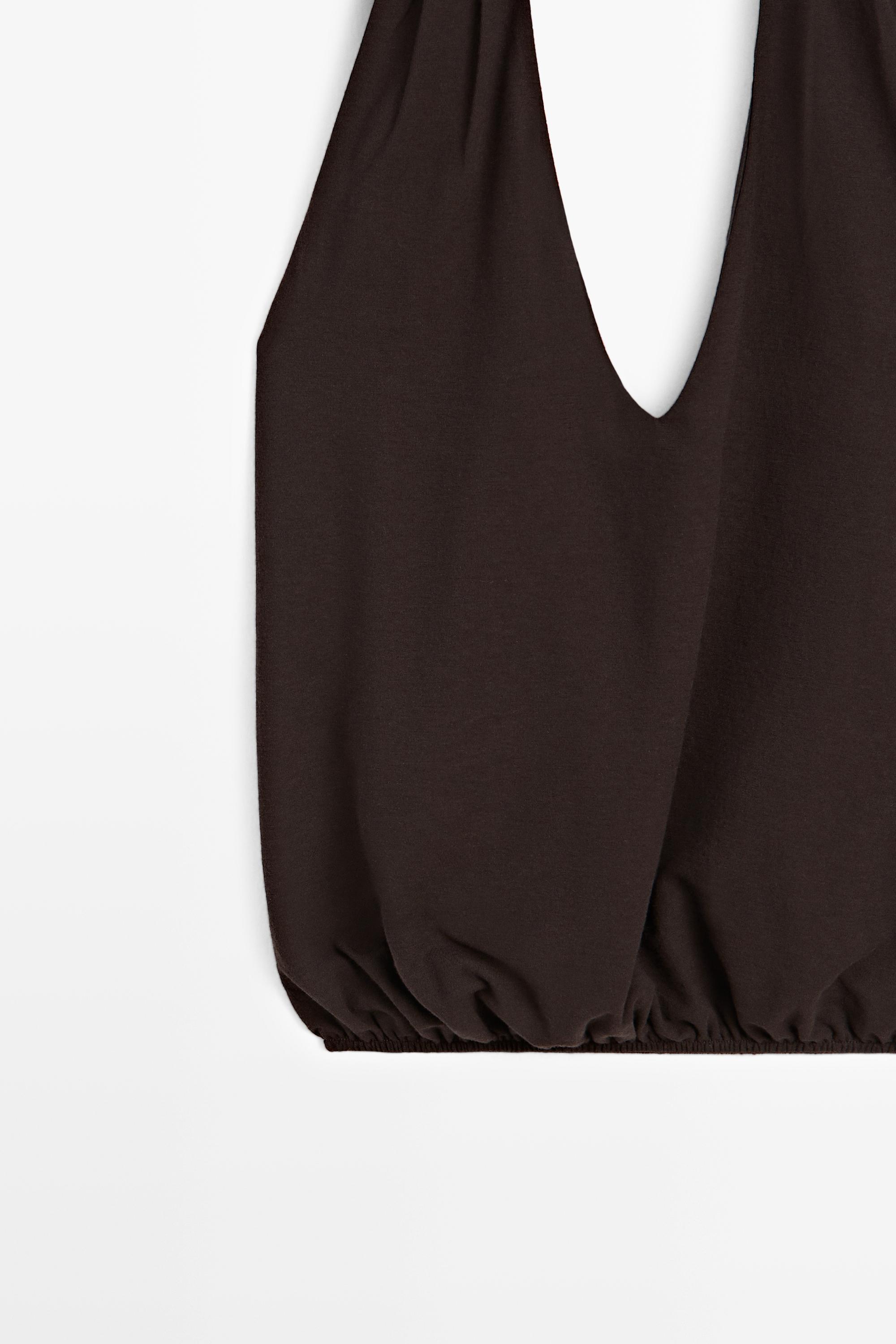 Cotton halter top with elasticated hem — BROWN