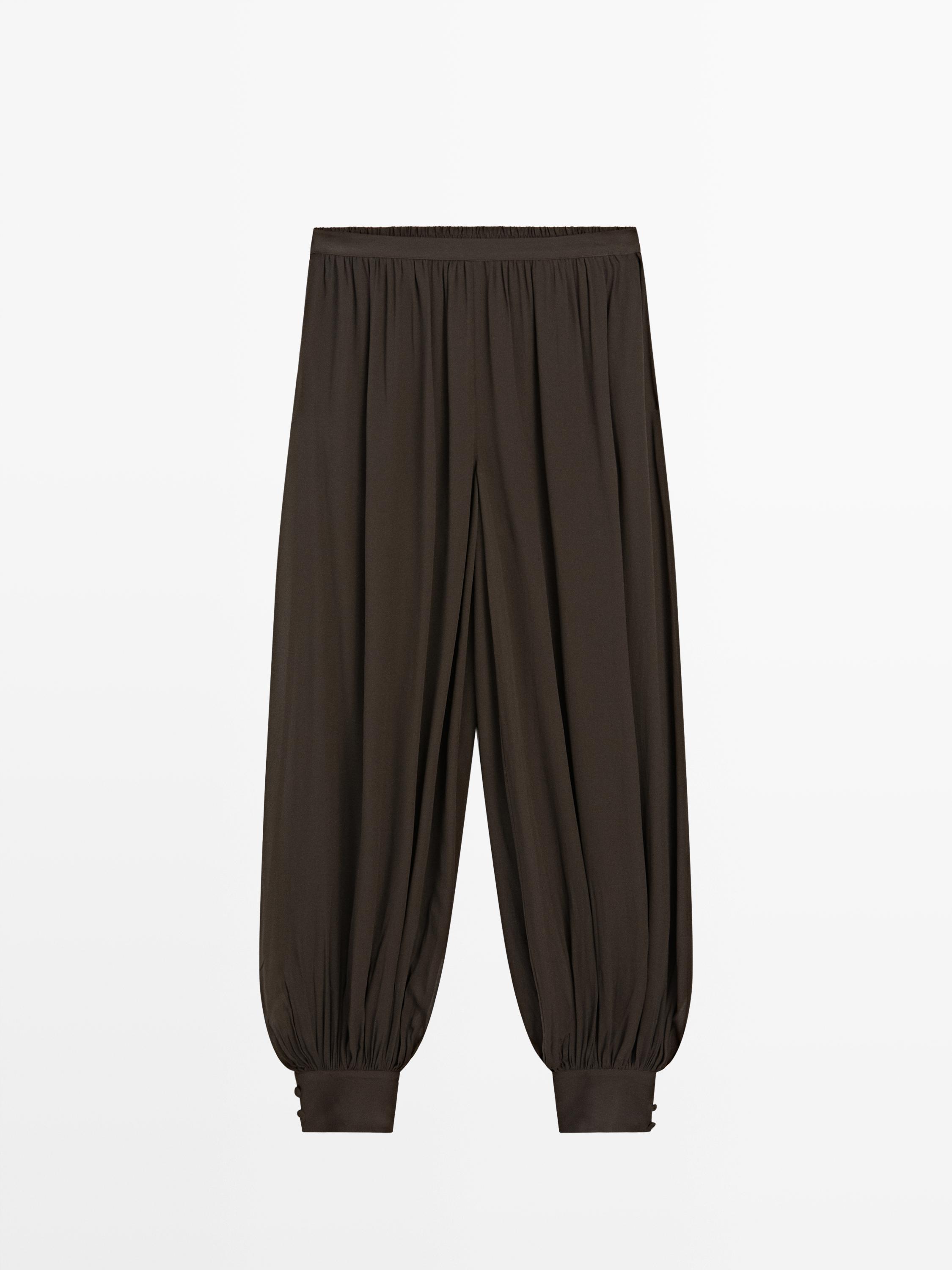 Semi-sheer sarouel trousers with button details — Chocolate