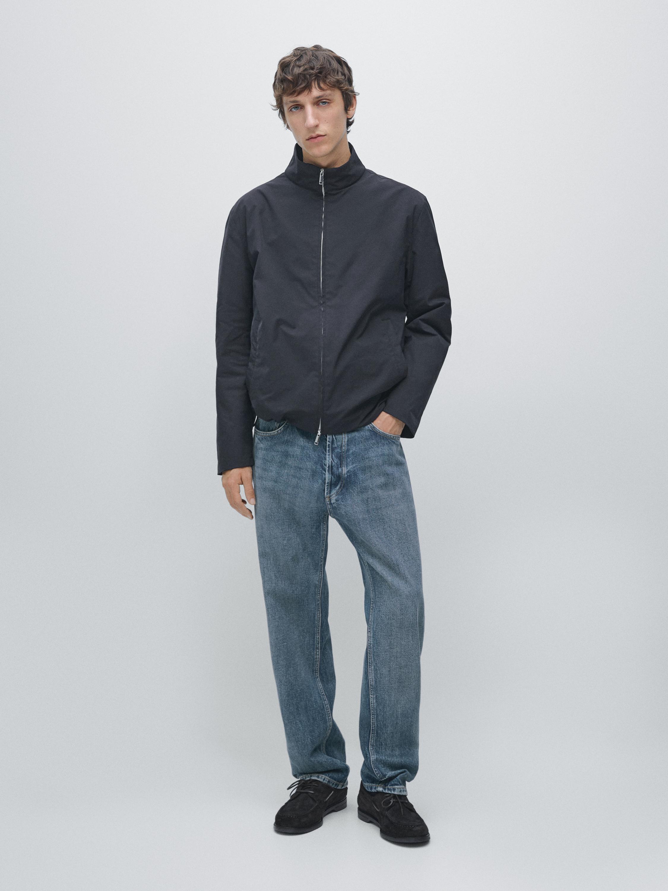 Water-repellent puffer jacket with high neck — DARK NAVY