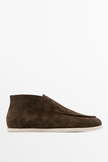 Split suede leather bootie loafer — BROWN 1
