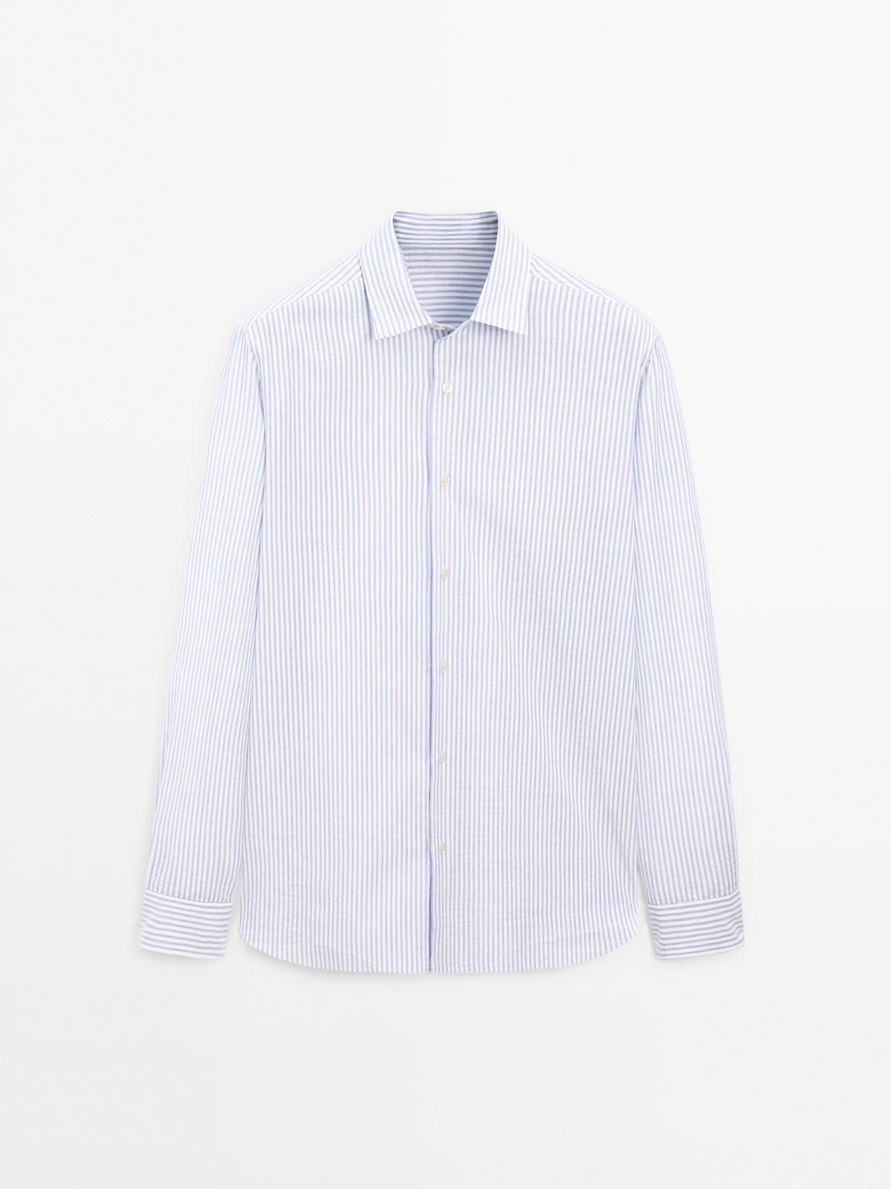 Massimo Dutti - Herre - Regular Fit Skjorte I 100 % Bomuld Med Striber - Marineblå - M