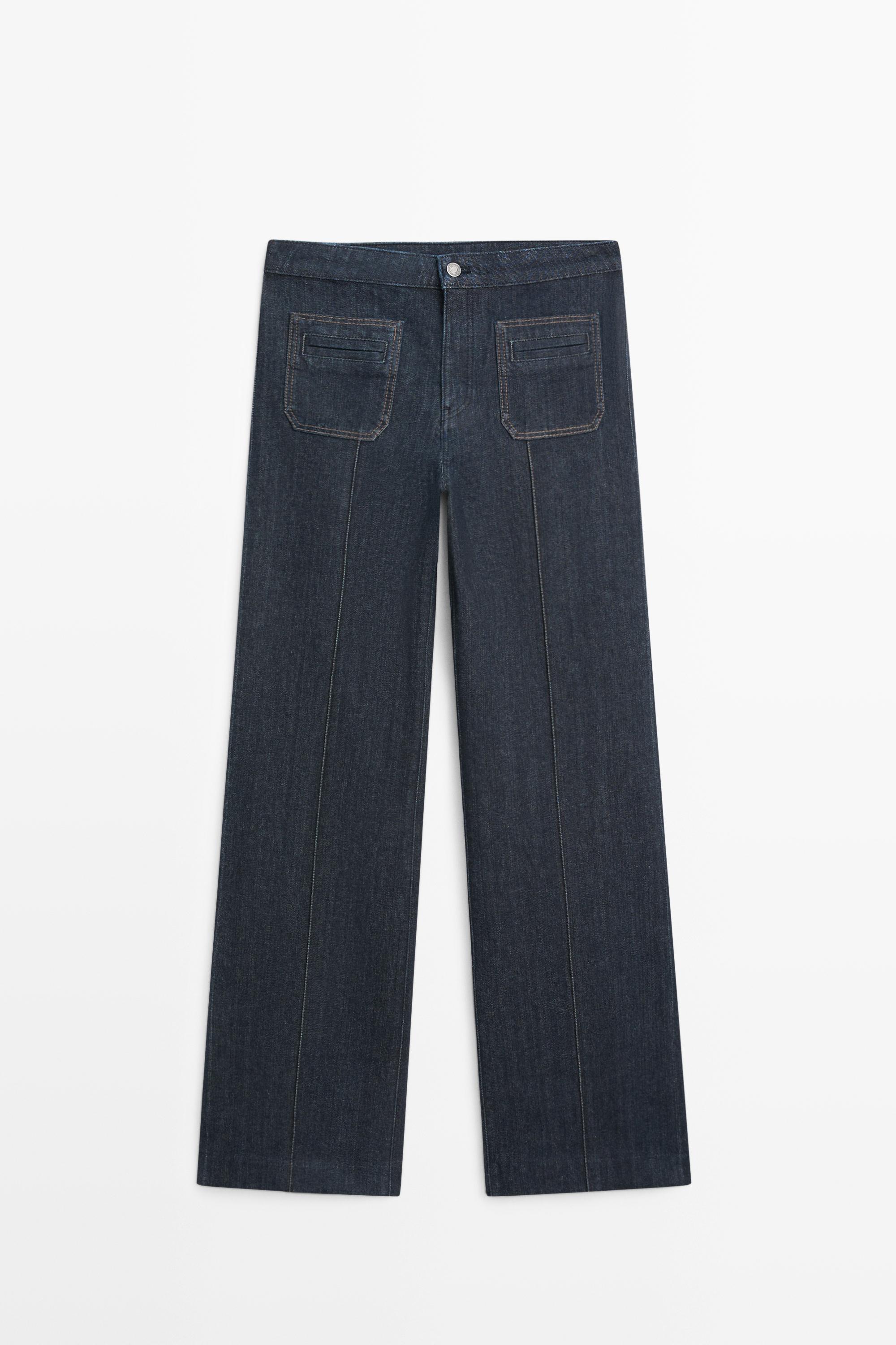 Flare fit high-waist jeans with pockets — DARK BLUE