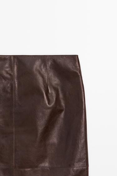 Leather midi skirt with pockets — Chocolate 9