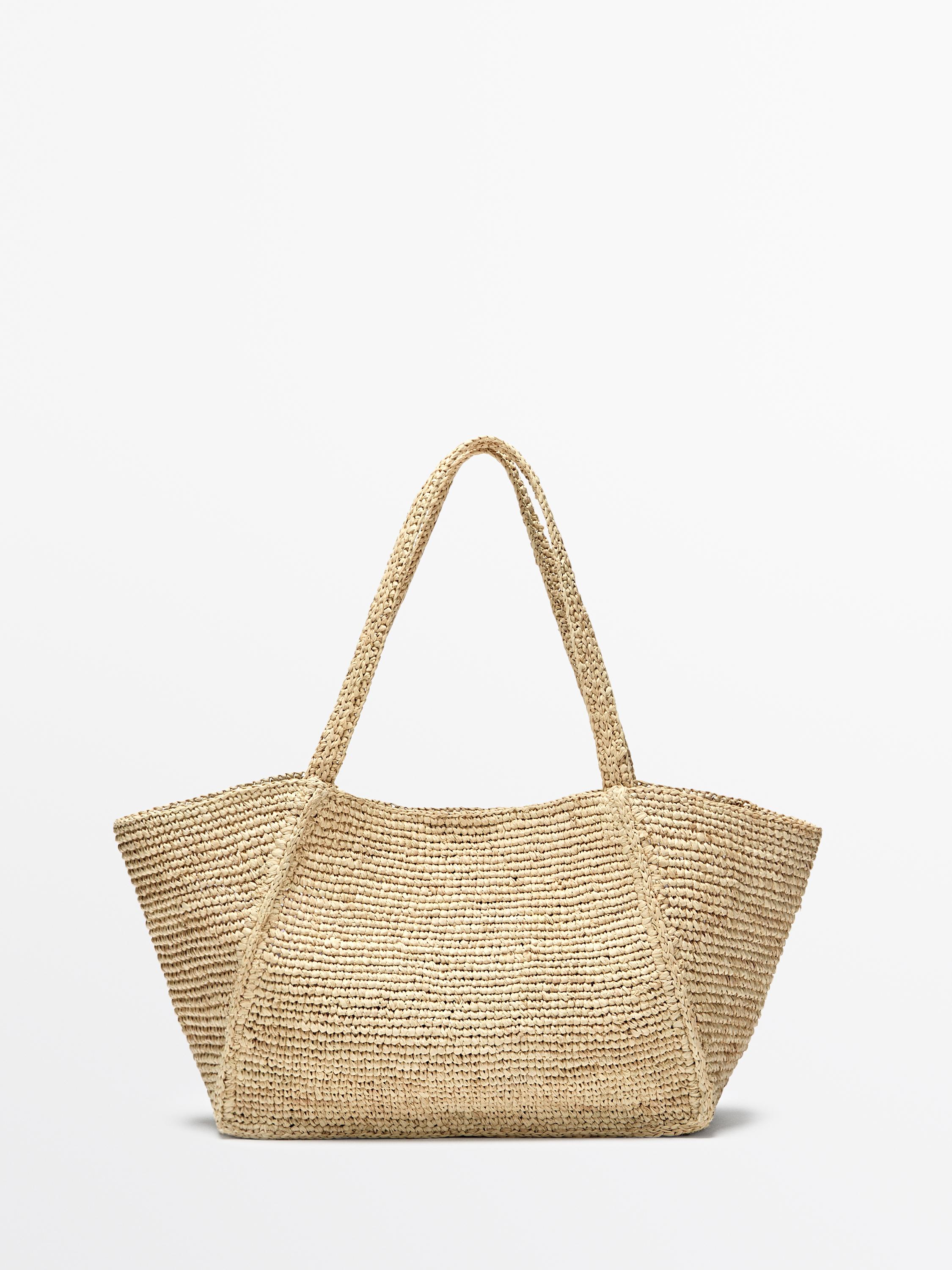 100% raffia mid-sized tote bag — BEIGE