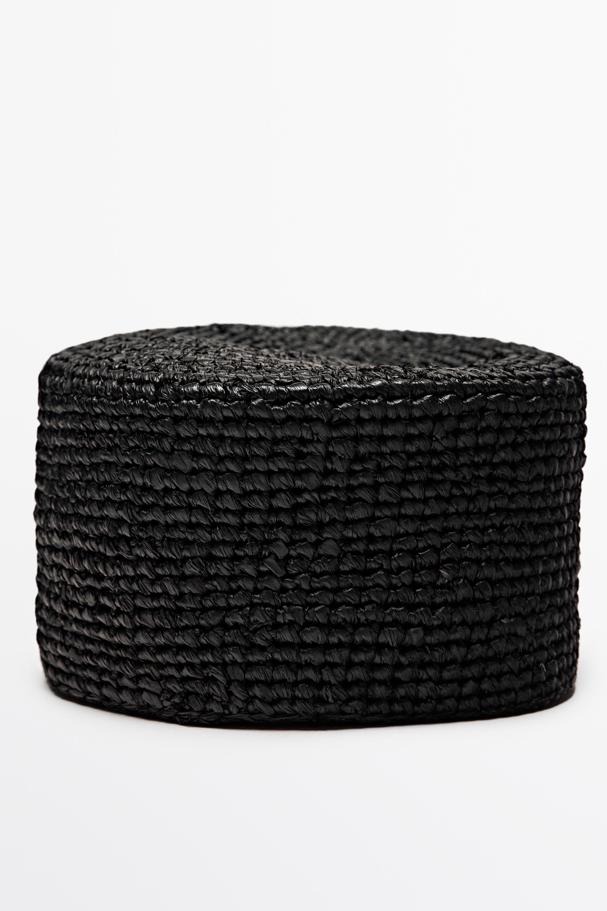 Raffia pillbox hat — BLACK