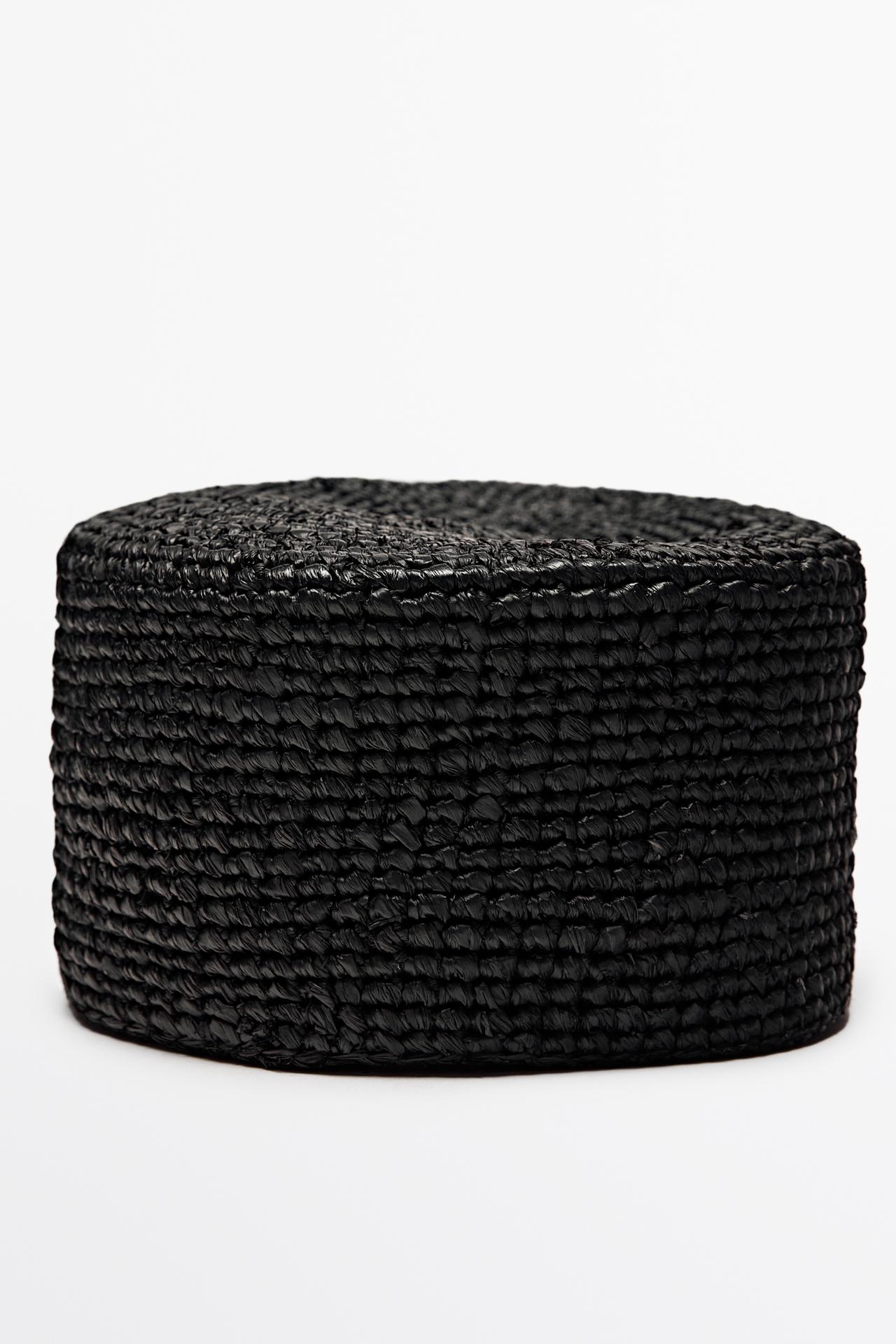 Raffia pillbox hat — BLACK