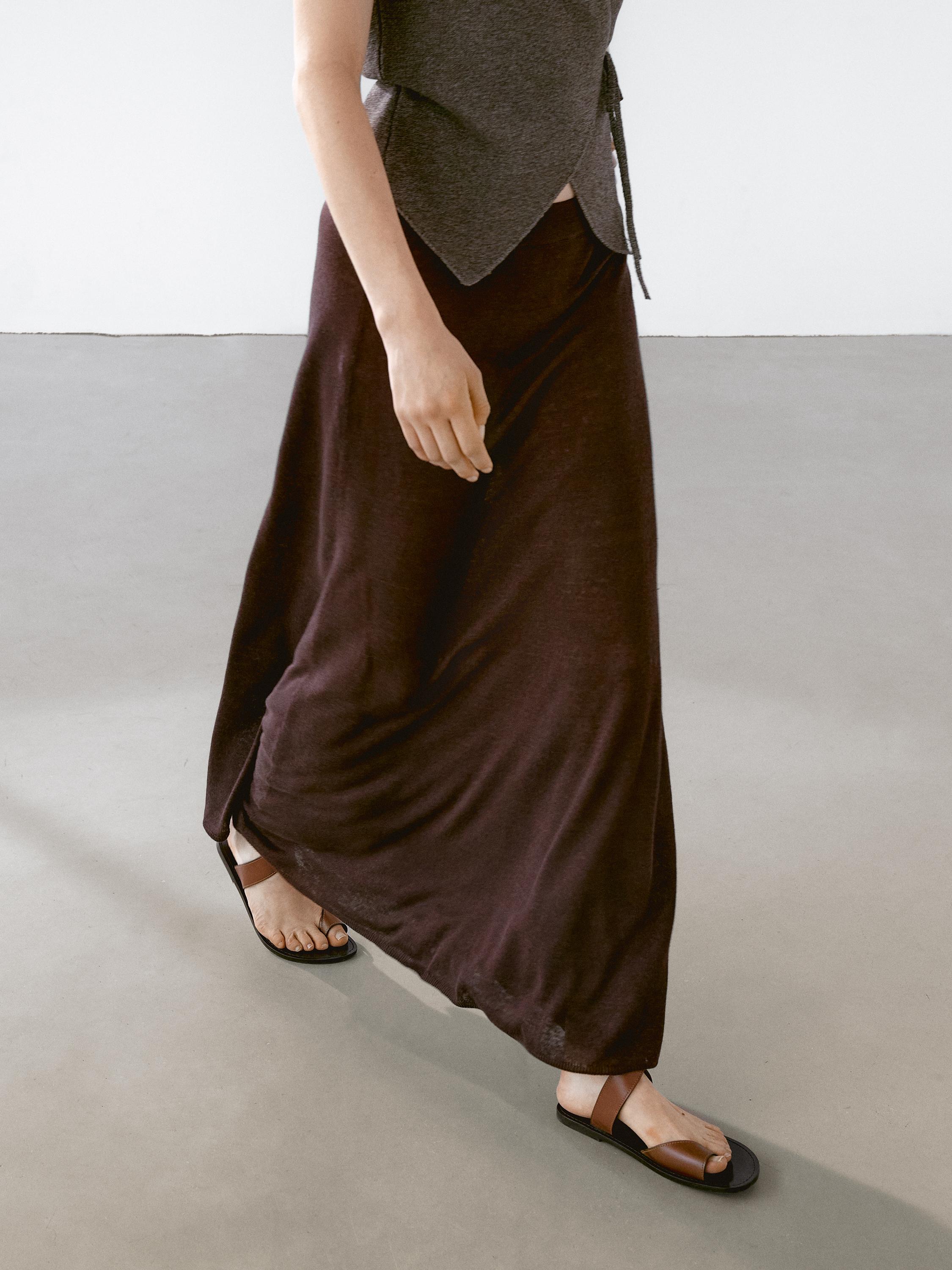100% linen long flounce skirt
