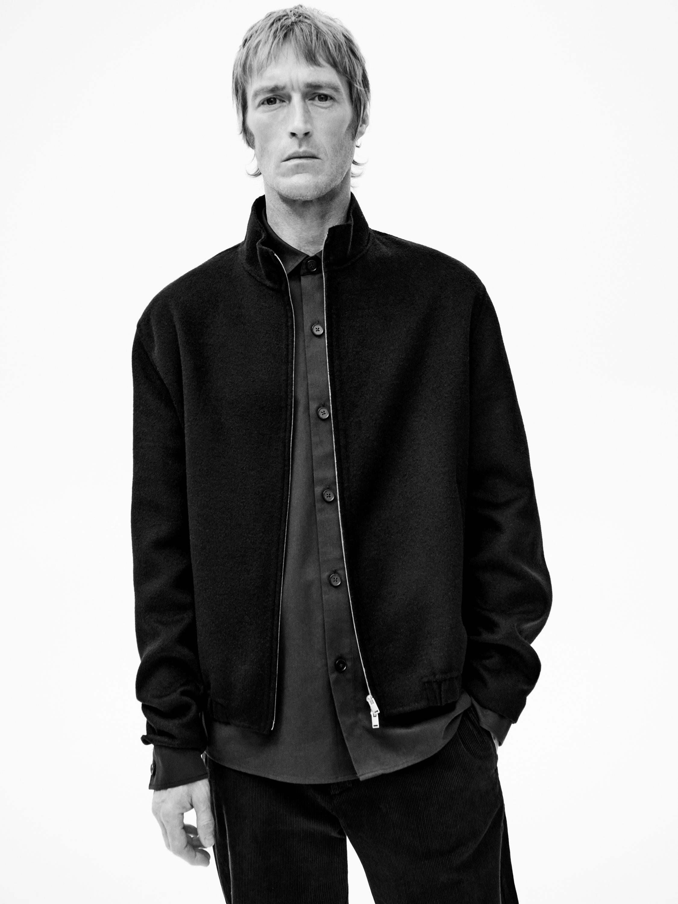 Wool blend high neck jacket — Chocolate