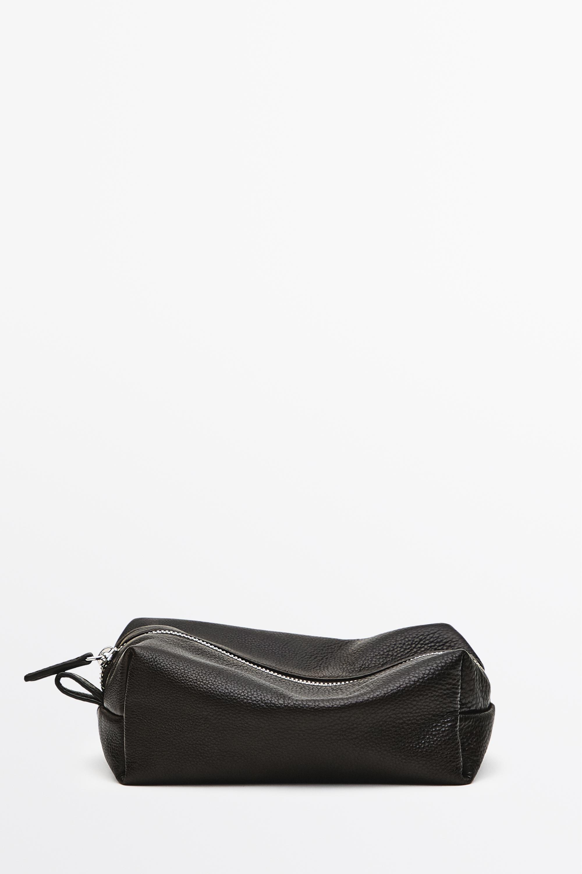 Nappa leather toiletry bag with zip — BROWN
